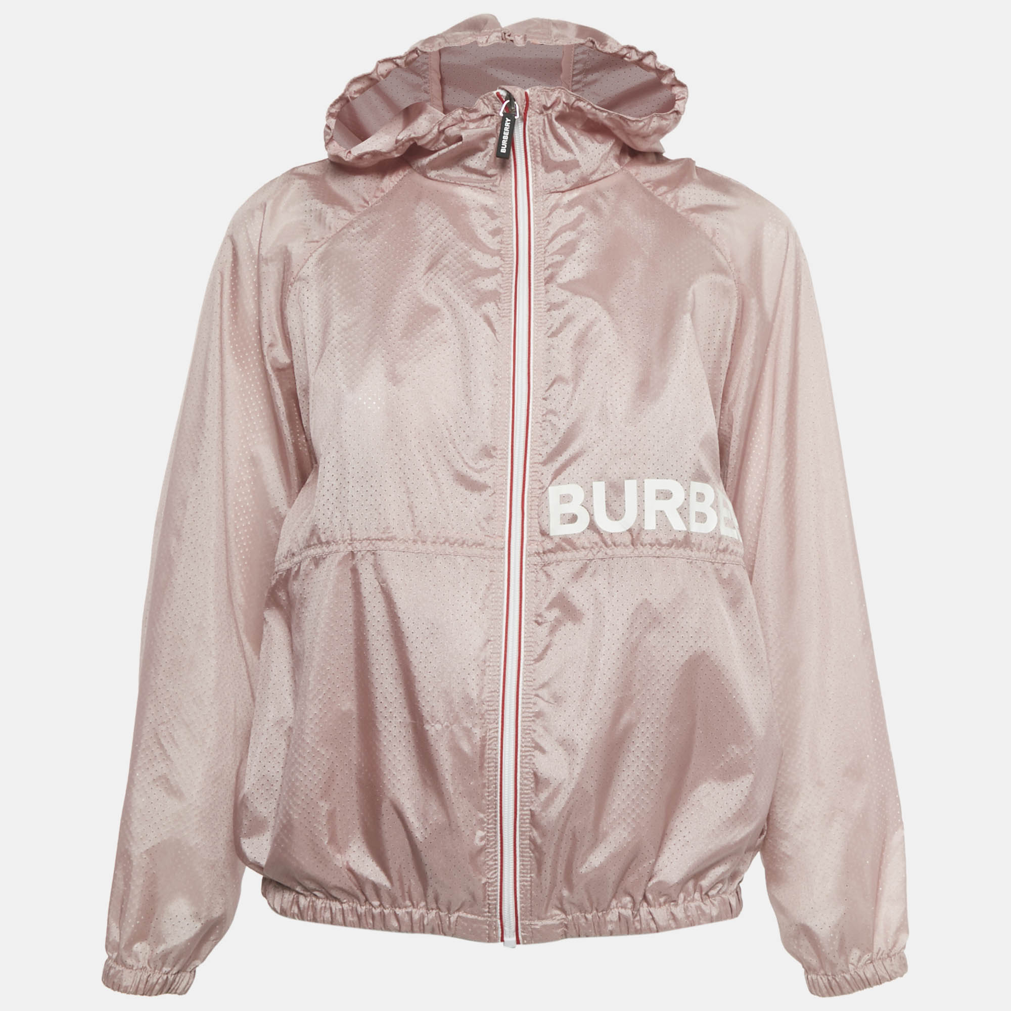 

Burberry Children Pink Logo Print Nylon Perforated Hooded Jacket 12 Yrs