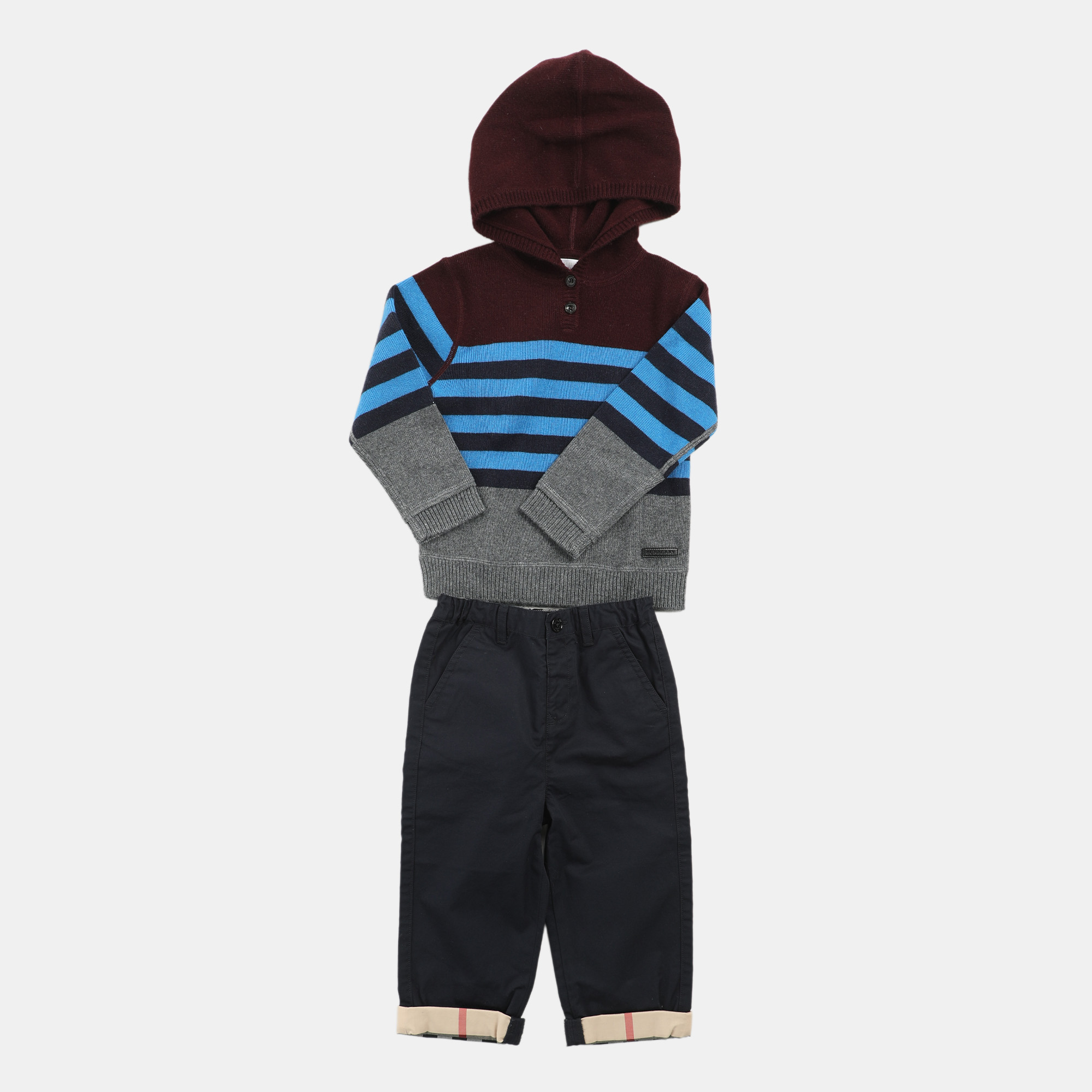 

Burberry Kids Multicolor Striped Wool Knit and Cotton Hooded Sweatshirt and Pant Set 2 Yrs