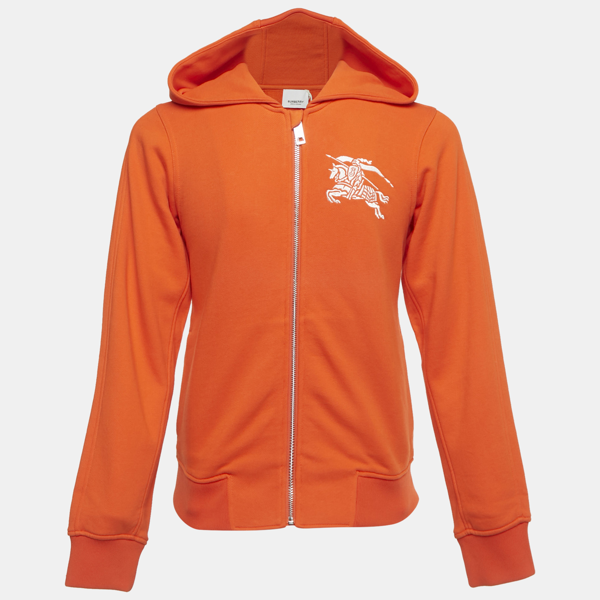 Pre-owned Burberry Orange Logo Embroidered Cotton Zip-up Hoodie 12yrs