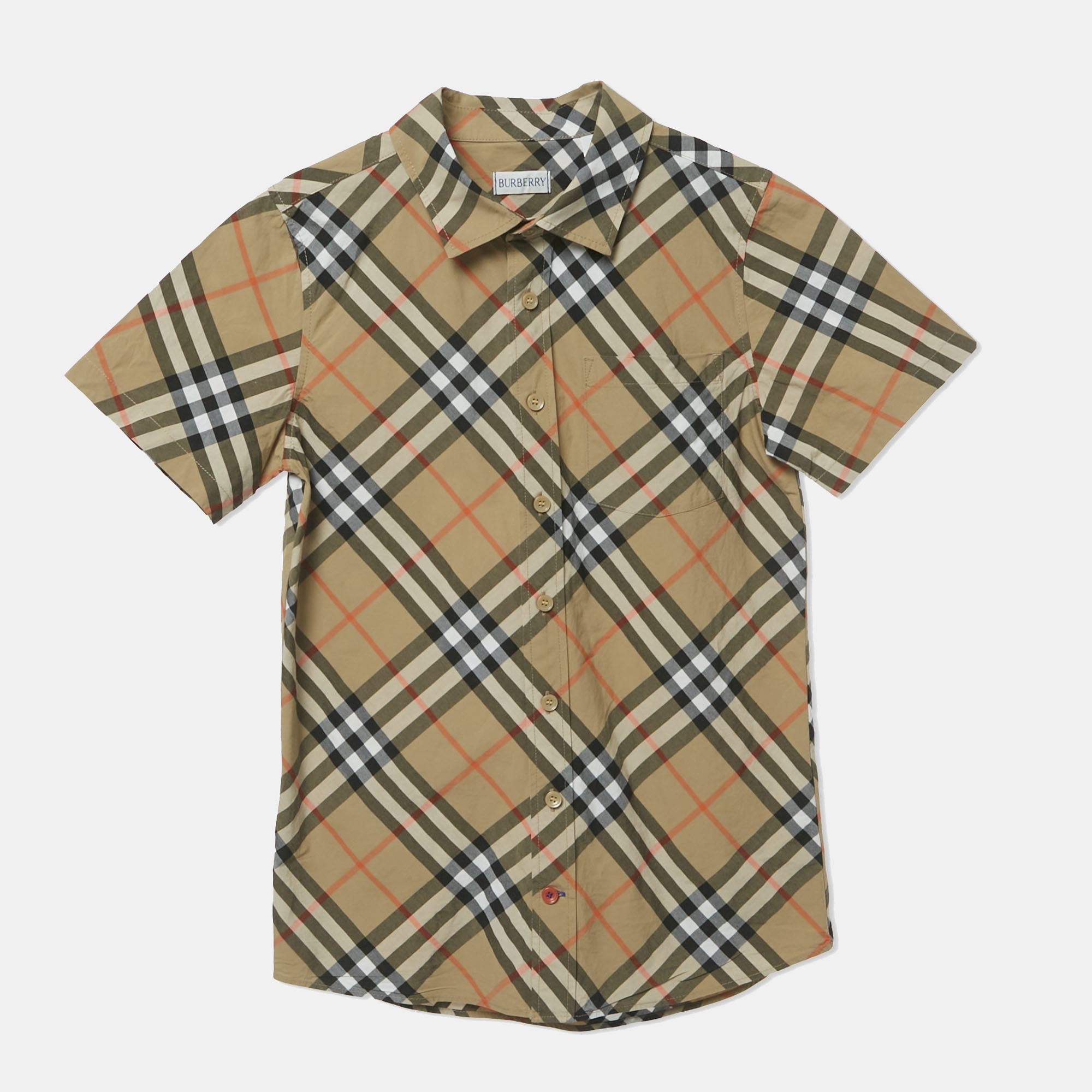 Pre-owned Burberry Kids Beige Nova Checks Cotton Short Sleeve Shirt 12yrs In Sand