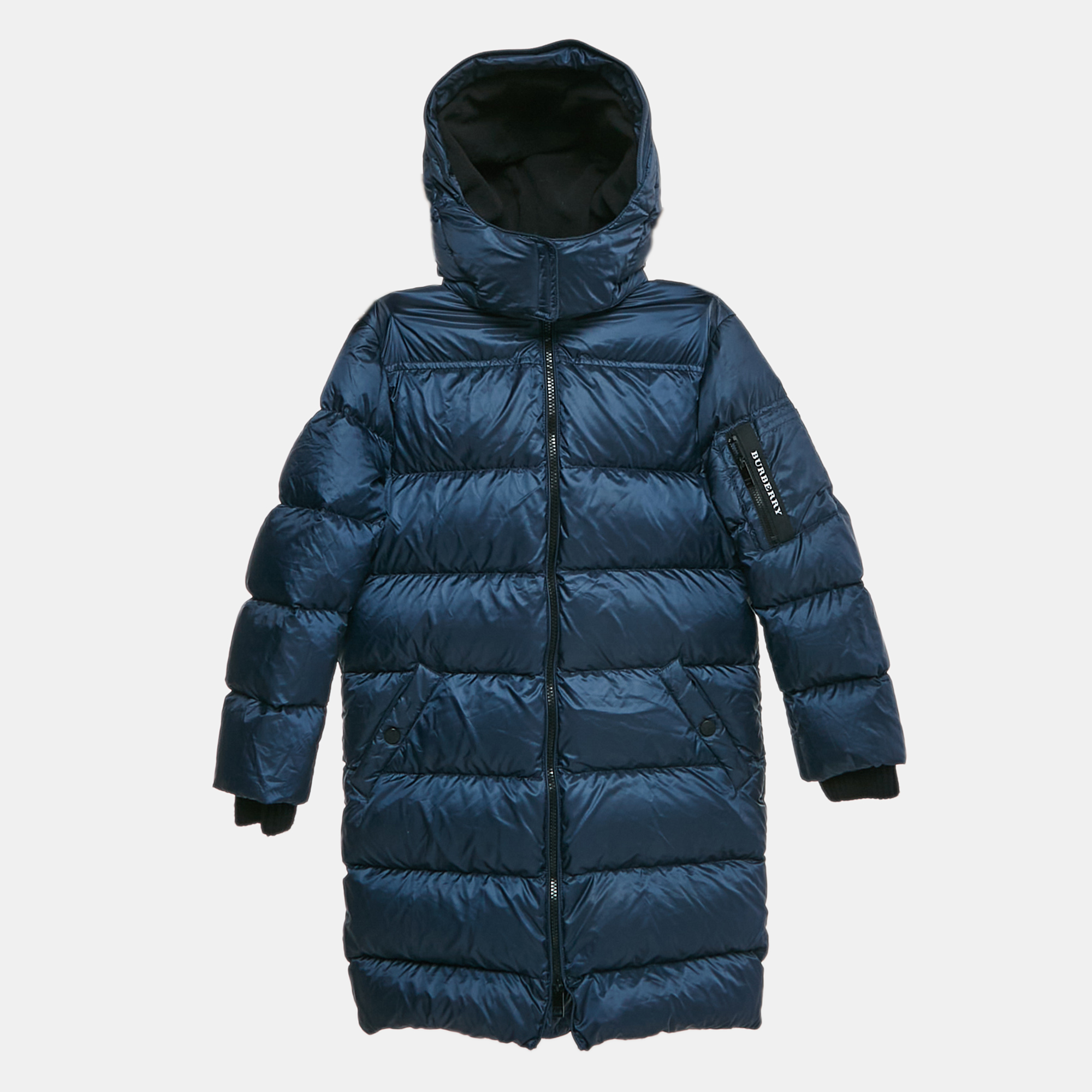 

Burberry Children Navy Blue Synthetic Detachable Hood Quilted Briton Down Jacket 10 Yrs