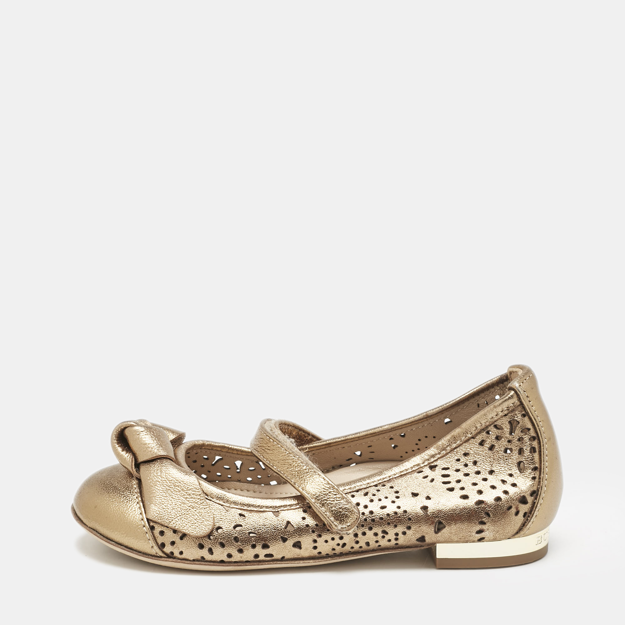 Burberry Gold Perforated Leather Mary Jane Ballet Flats Size 24