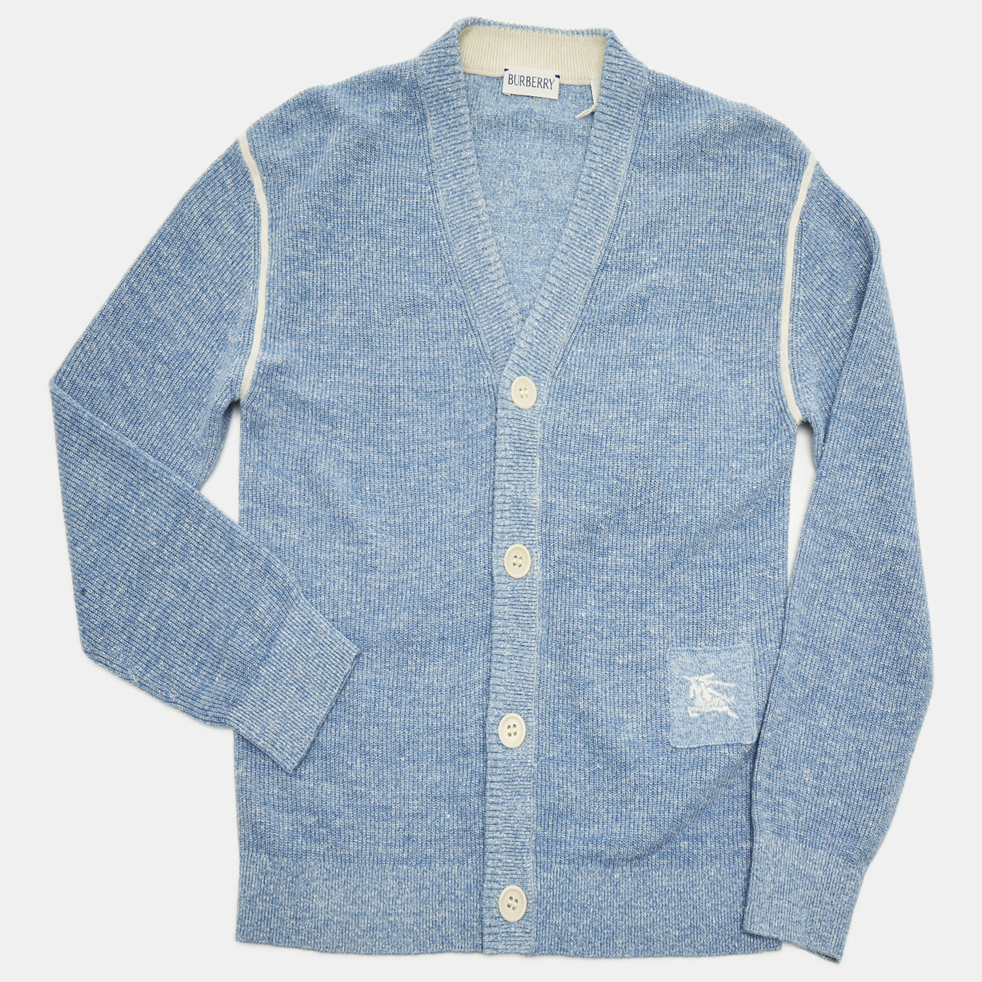 Pre-owned Burberry Kids Blue Rib Knit Buttoned Cardigan 8yrs