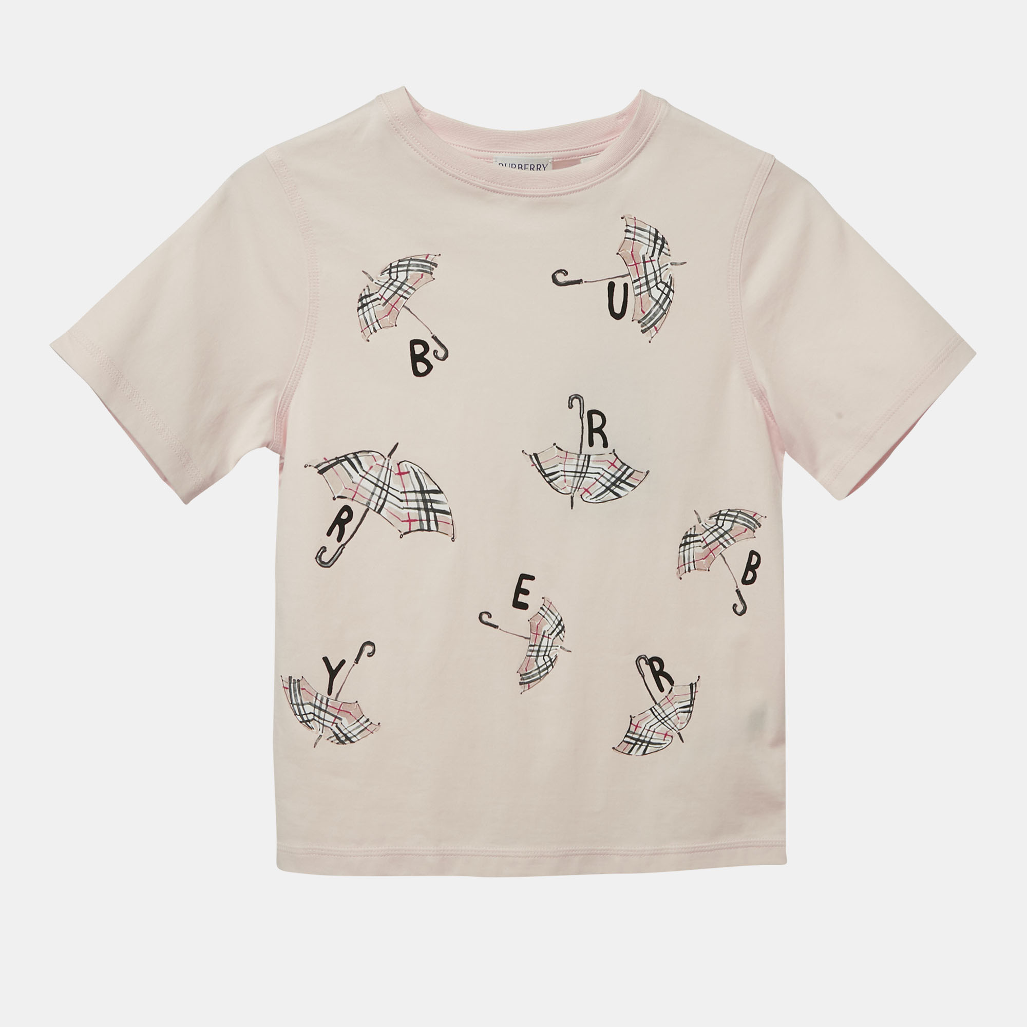 Pre-owned Burberry Kids Pink Umbrella Print Jersey T-shirt 8yrs