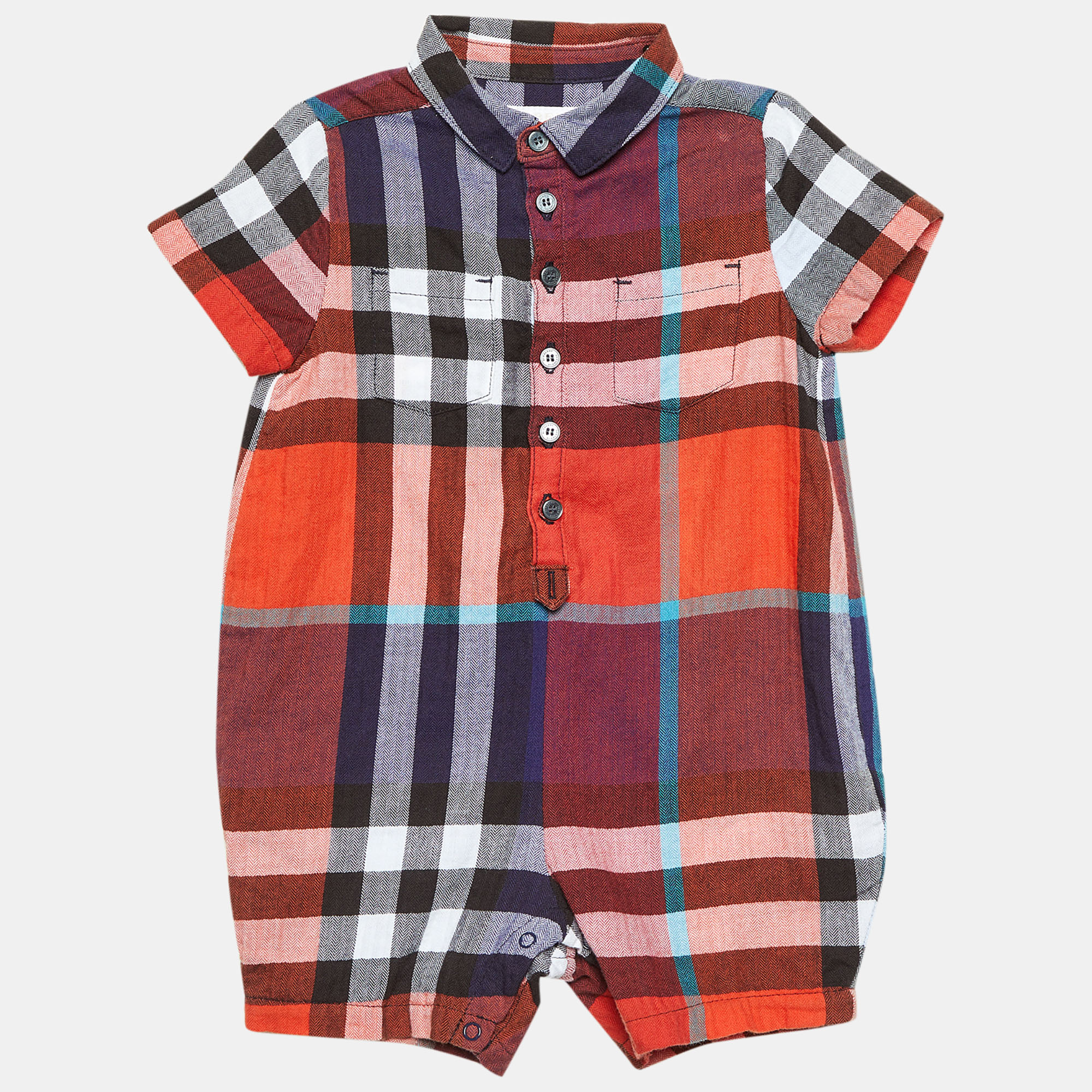 

Burberry Children Multicolor Tartan Check Herringbone Cotton Onesie 9 M