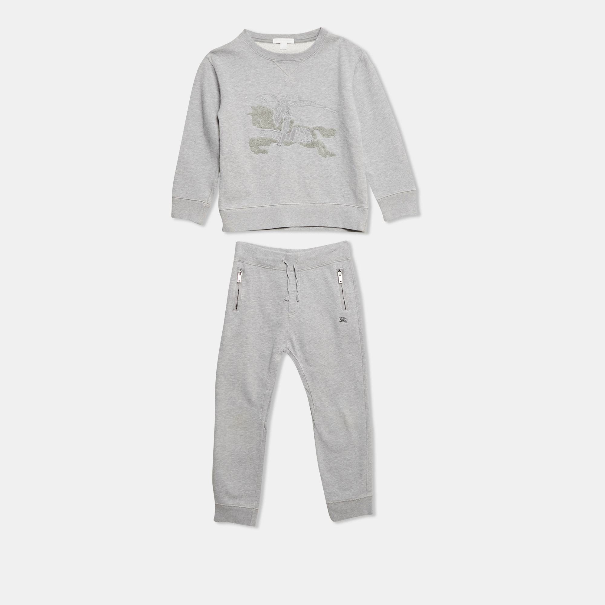 

Burberry Children Grey Logo Embroidered Cotton Knit Sweatshirt and Sweatpants Set 8 Yrs