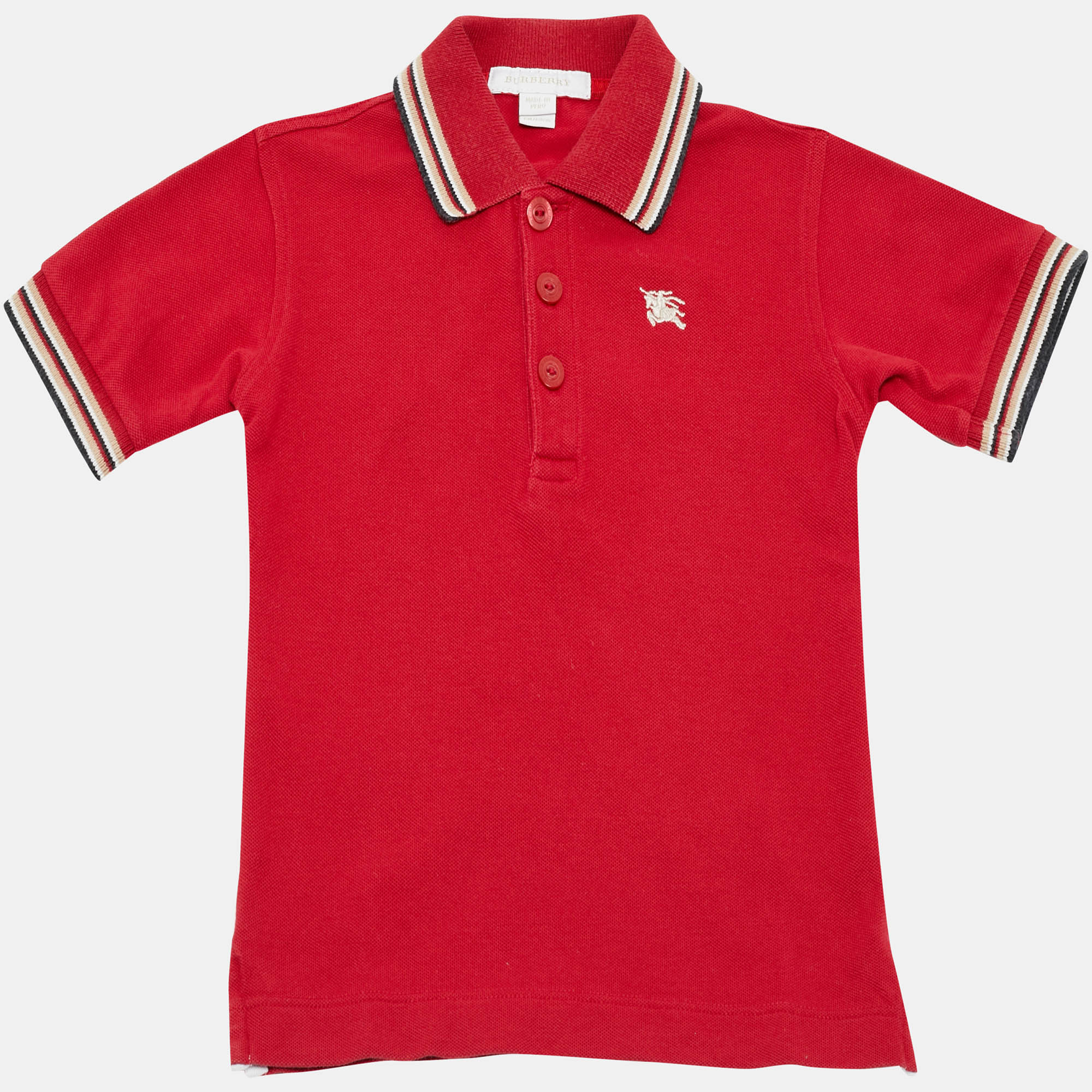 

Burberry Kids Red Pique Cotton Polo T-Shirt 6M