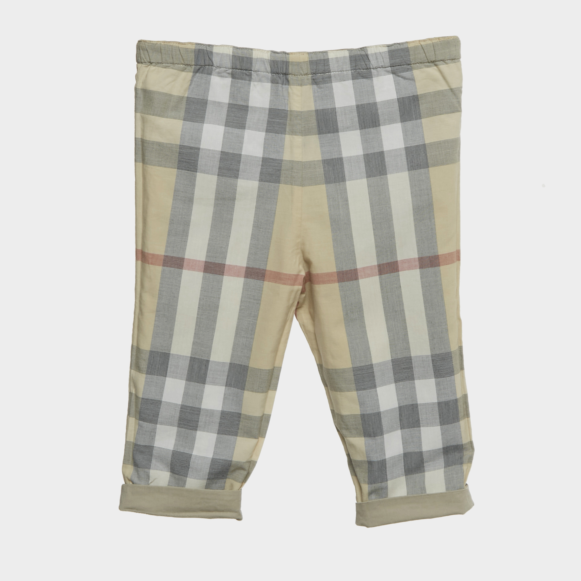 Pre-owned Burberry Children Beige Check Roll-up Cotton Pants 12m In Sand