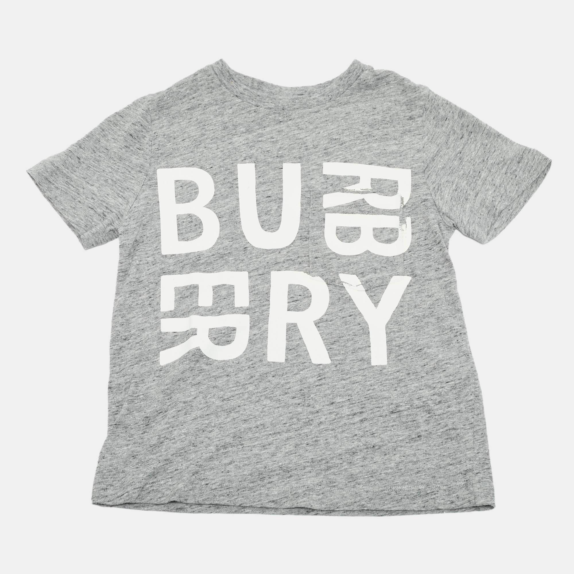 Pre-owned Burberry Children Grey Logo Print Jersey T-shirt 6 Yrs In Gray