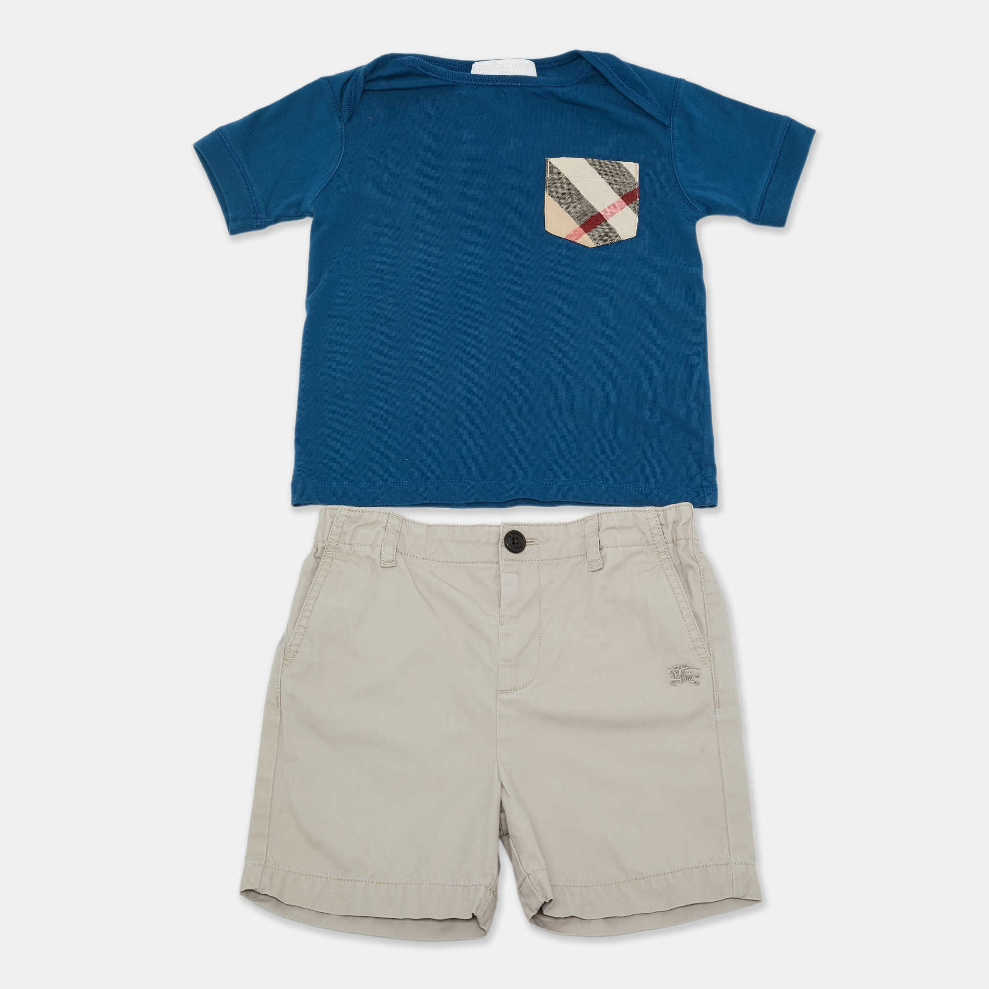 

Burberry Blue/Beige Cotton 2 Piece Shorts and T-shirt Set 2 Yrs