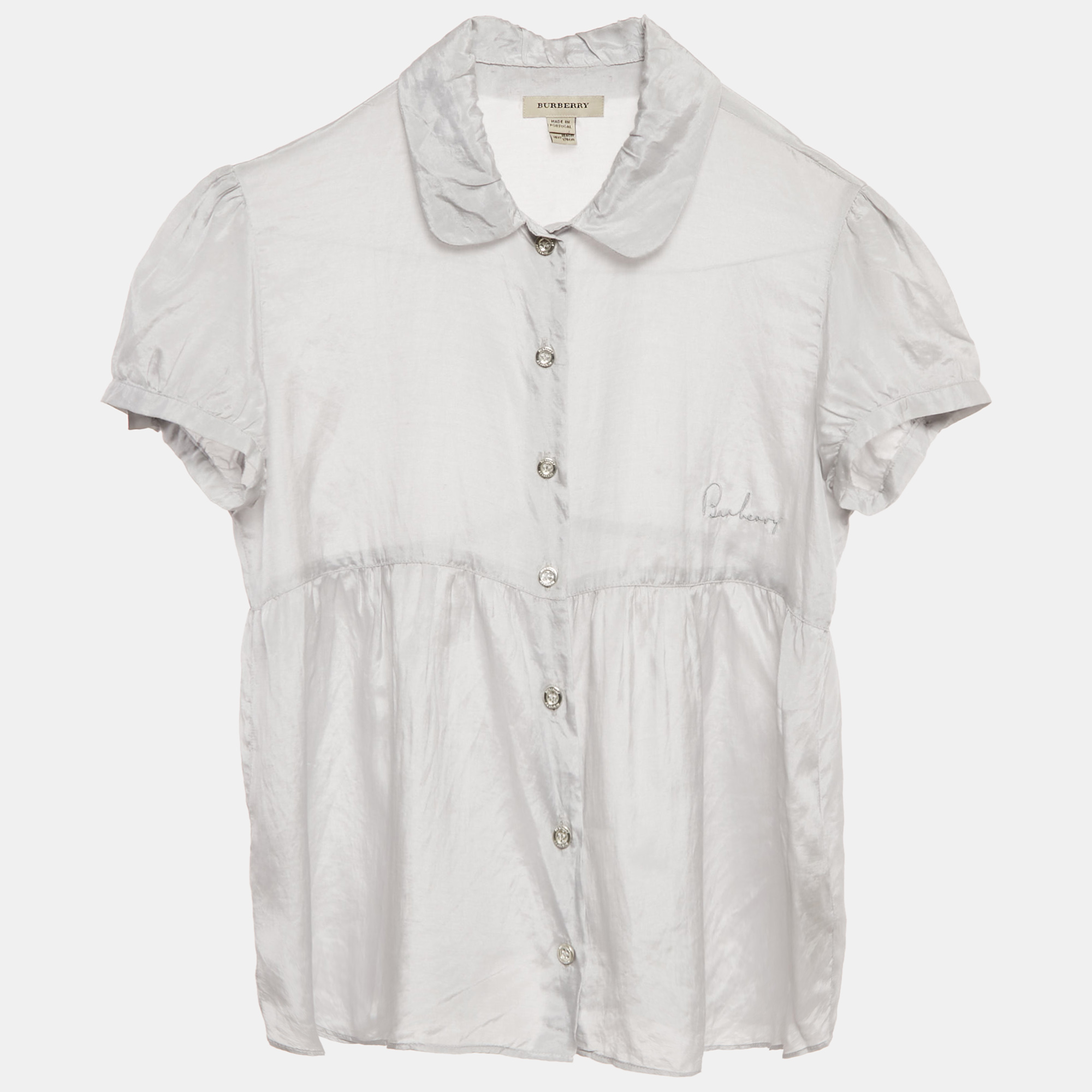 

Burberry Light Grey Silk and Cotton Button Front Top