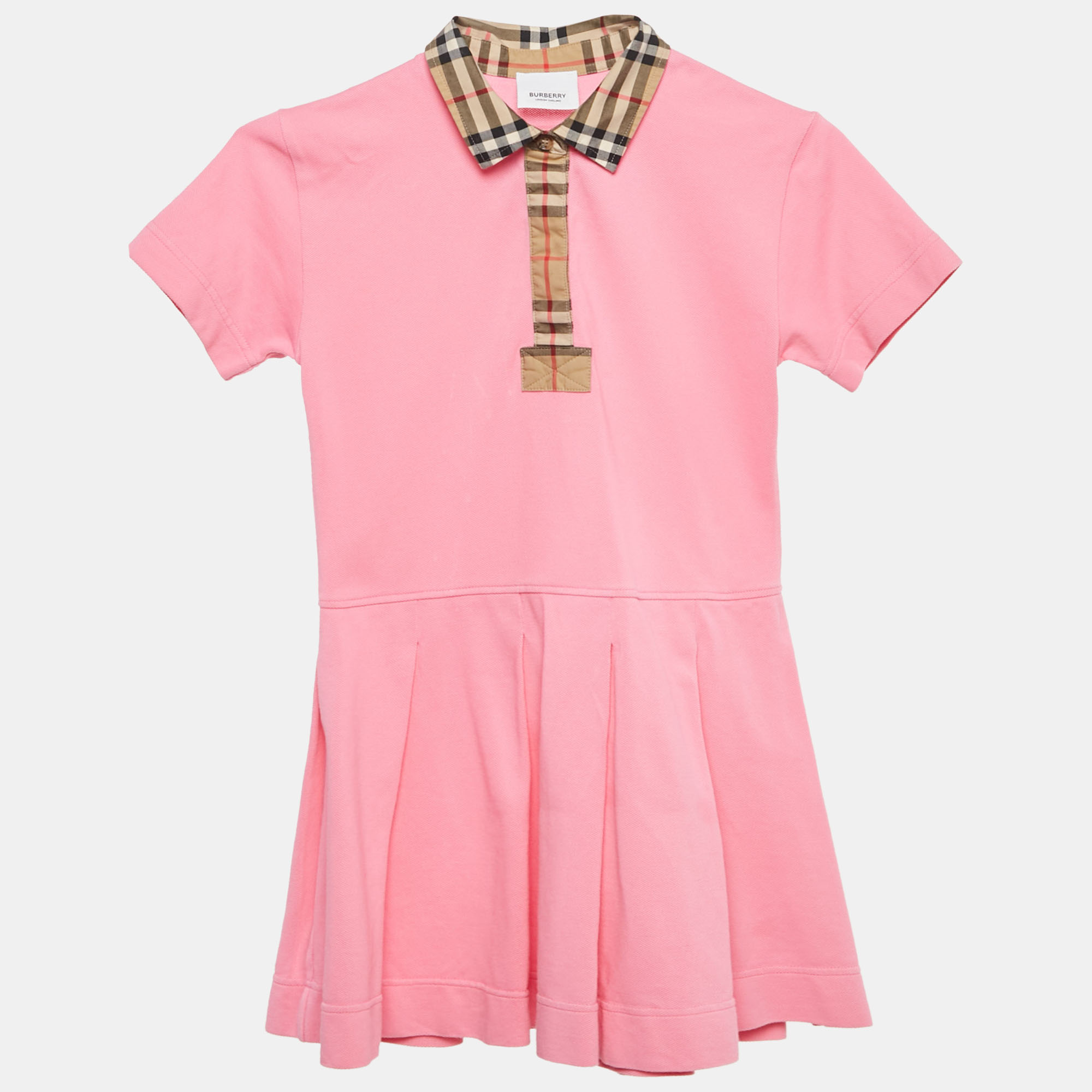

Burberry Kids Pink Cotton Pique Pleated Polo Dress