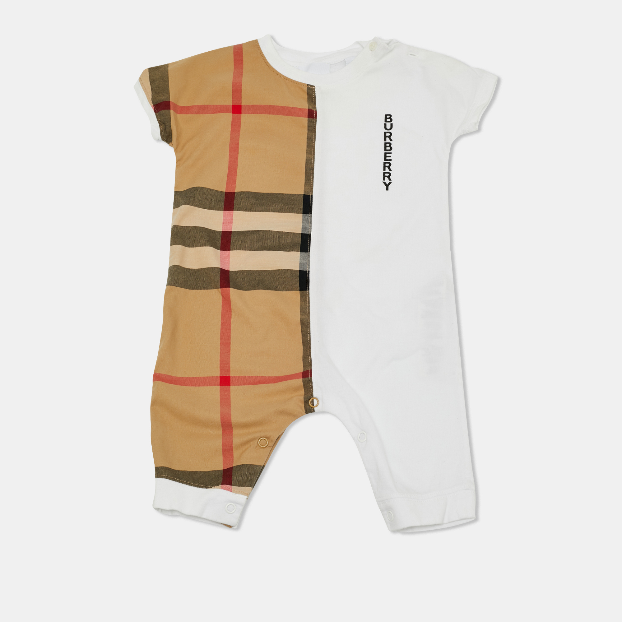 Pre-owned Burberry Kids White/brown Checks Cotton Romper 6m