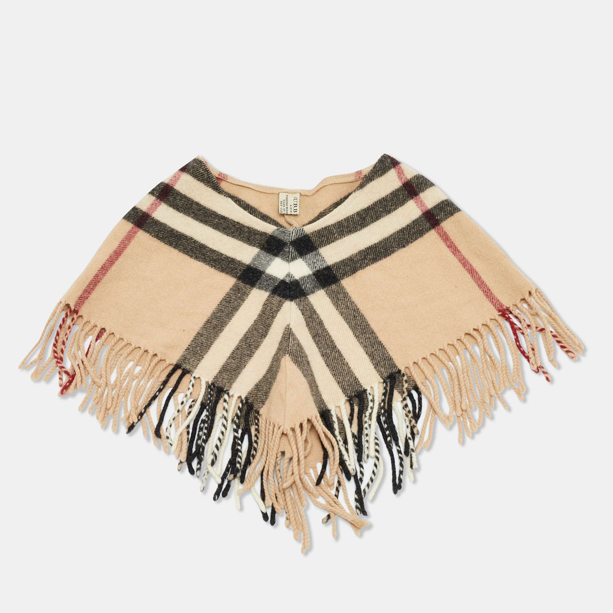 

Burberry Kids Beige Checks Wool Poncho
