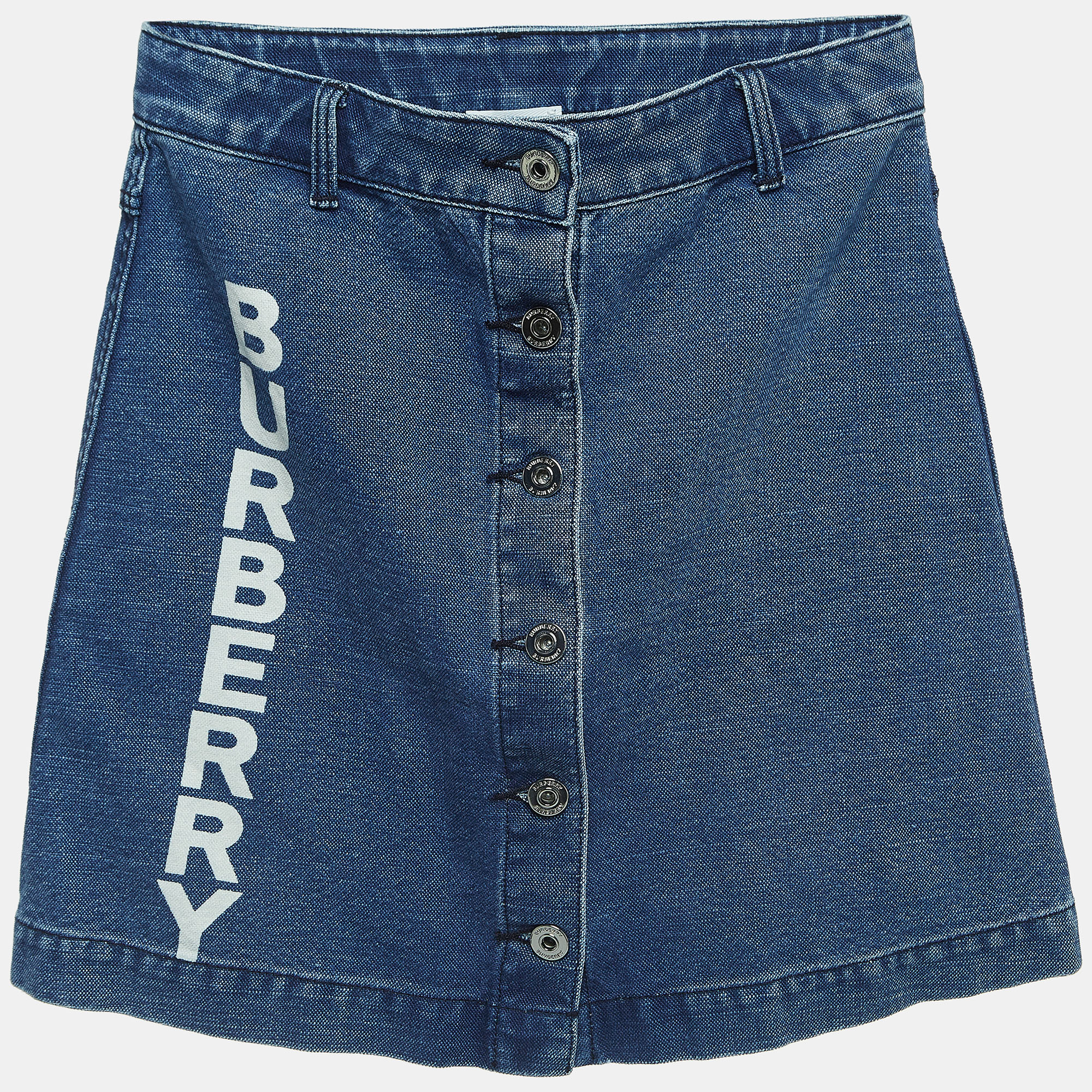 

Burberry Blue Logo Print Denim Skirt