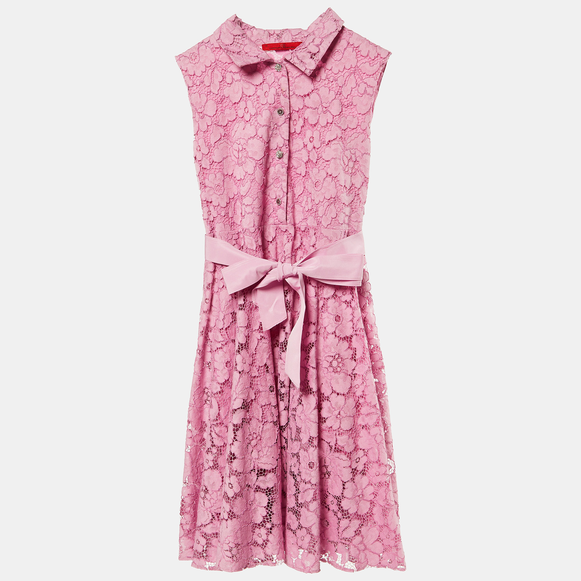 Pre-owned Ch Carolina Herrera Kids Pink Lace Bow Detail Dress Size 10 Yrs