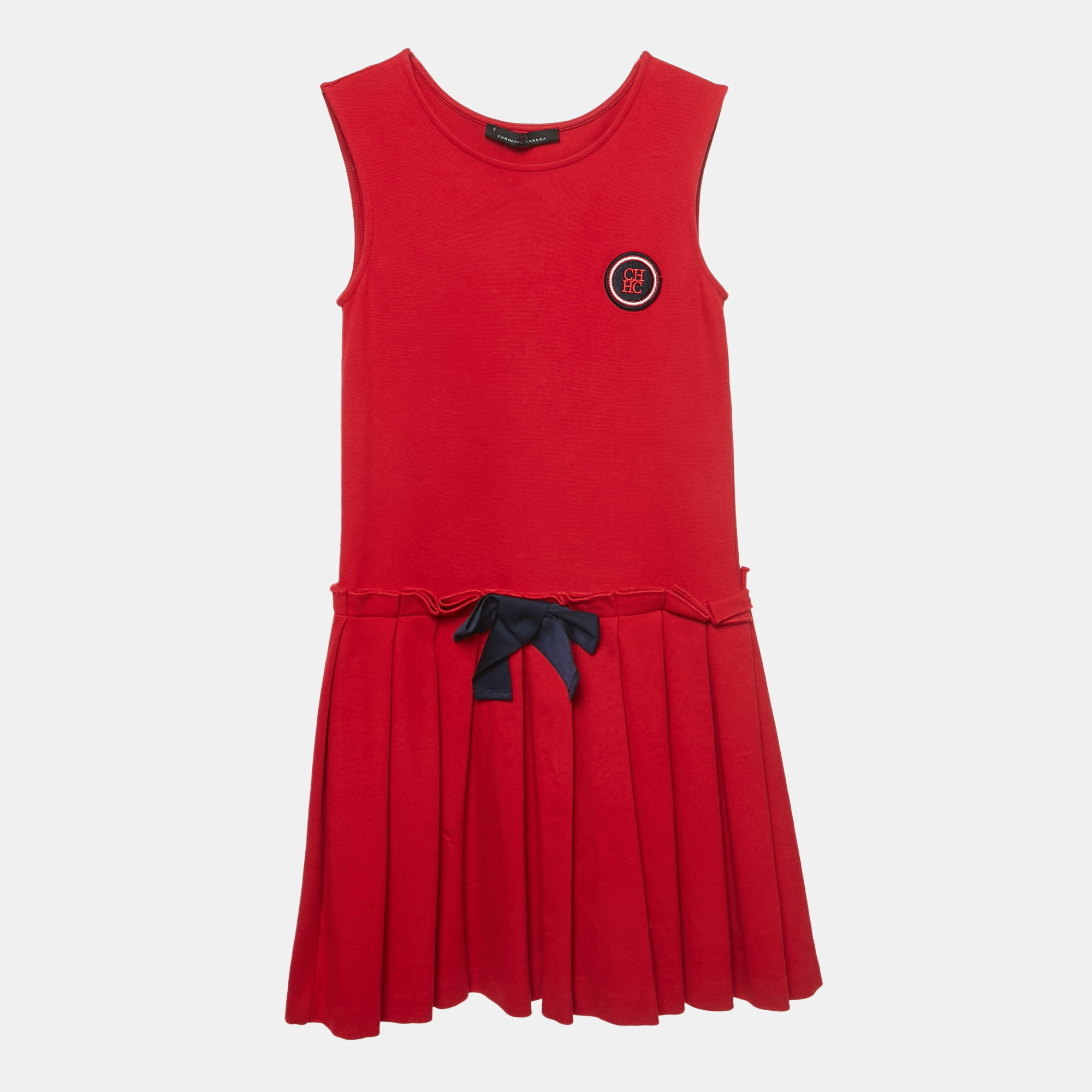 

CH Carolina Herrera Red Logo Applique Jersey Pleated Dress 8Yrs