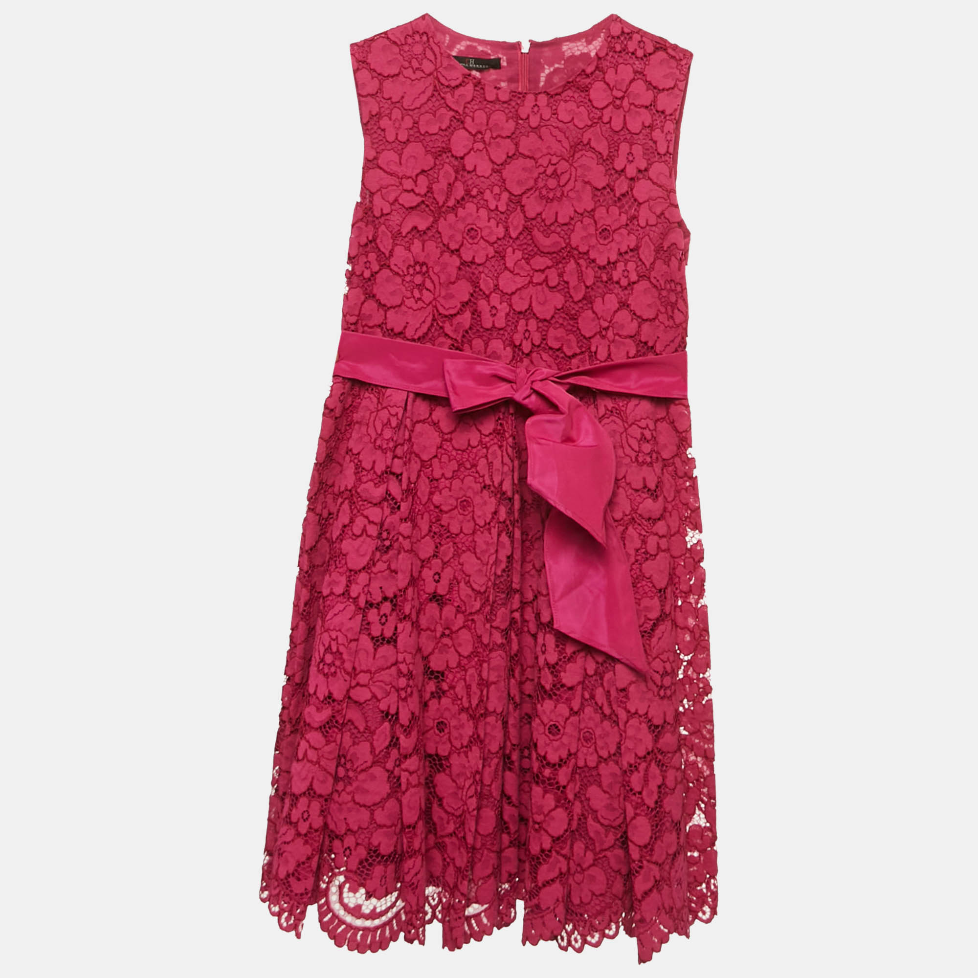 

CH Carolina Herrera Magenta Floral Lace Belted Dress, Pink