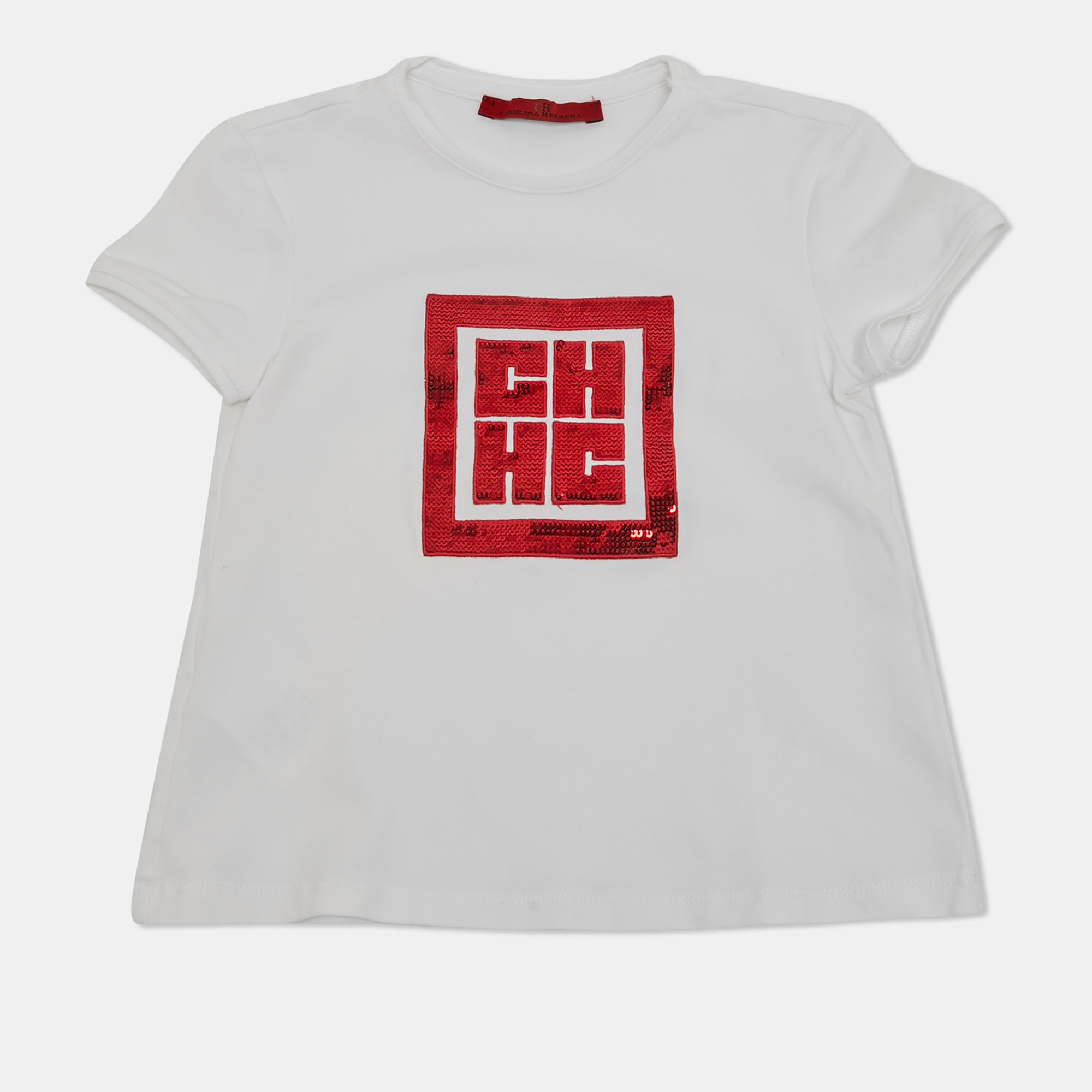 

Carolina Herrera Kids White Red Sequin CH Logo T-Shirt 4 Yrs