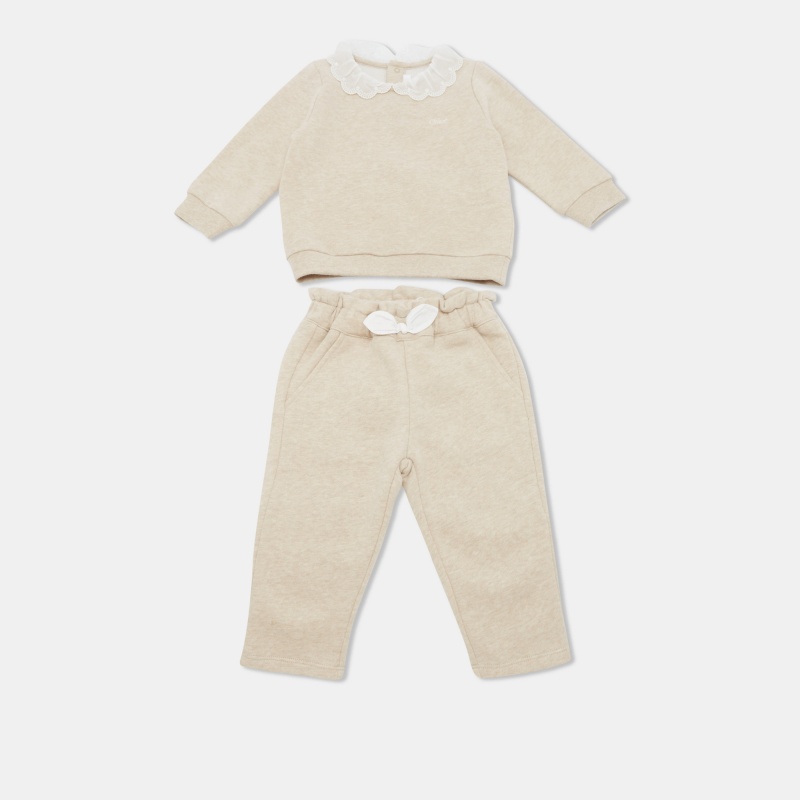 

Chloe Kids Beige Lace Trim Collar Cotton Top and Pants Set 12M