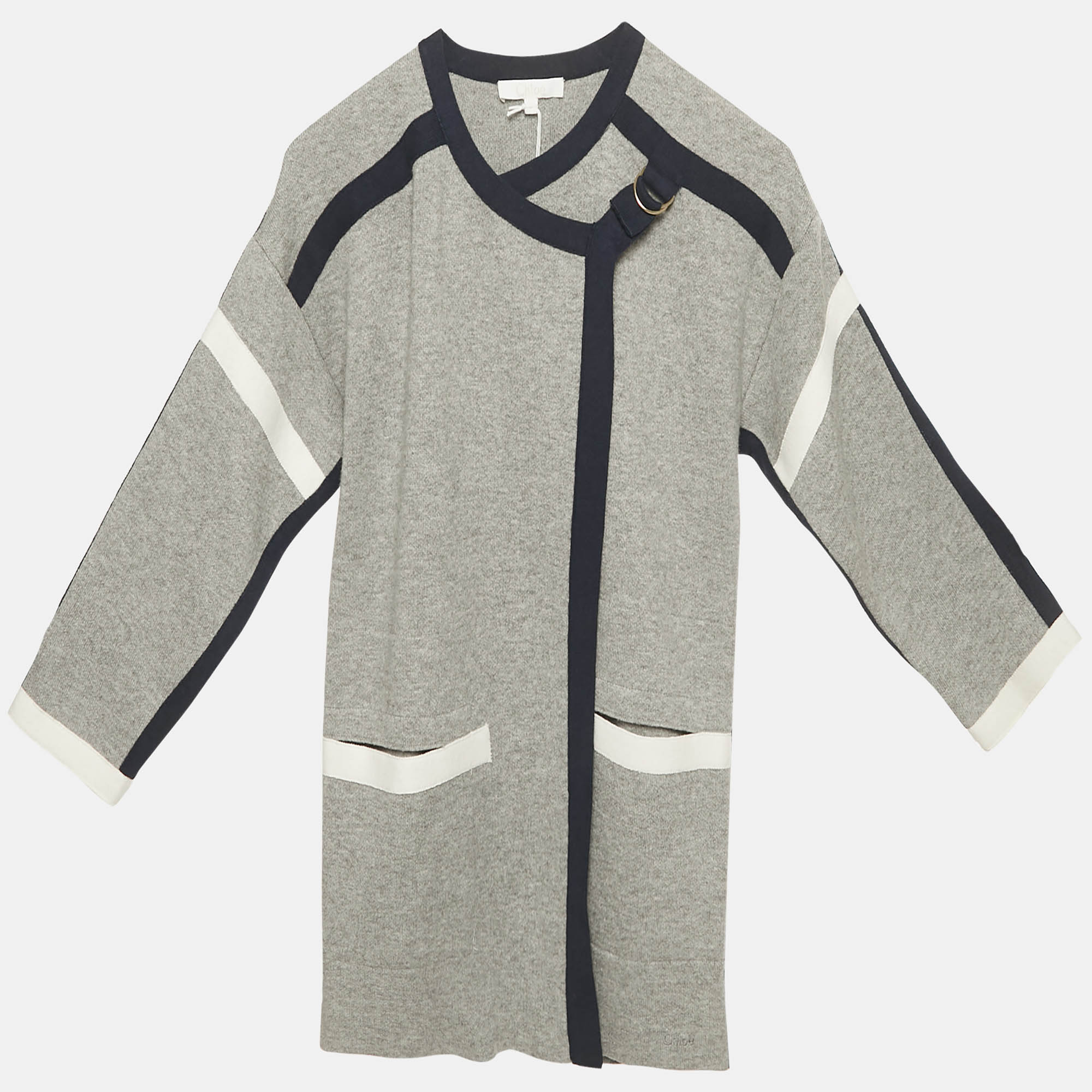 Pre-owned Chloé Kids Grey Knit Crossover Jacket 6yrs In Gray