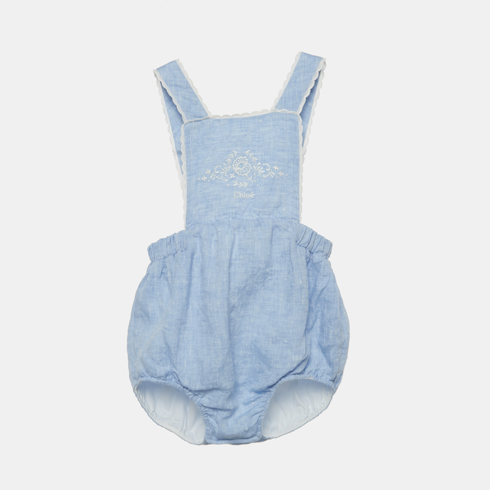 

Chloe Kids Blue Embroidered Linen Romper 12M