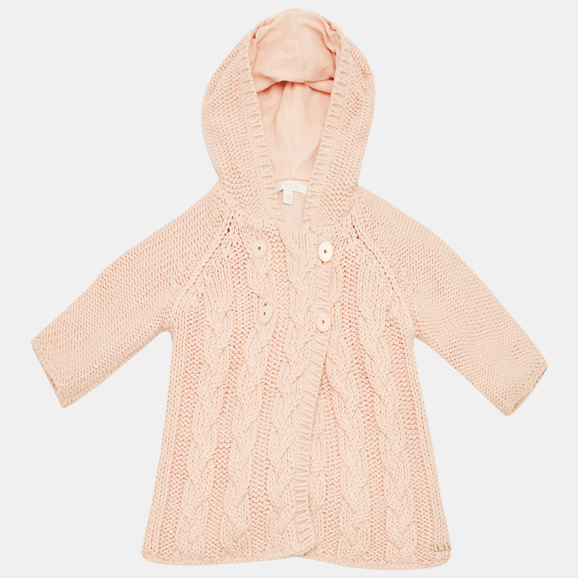 

Chloé Kids Pink Cable Knit Hooded Sweater 6M