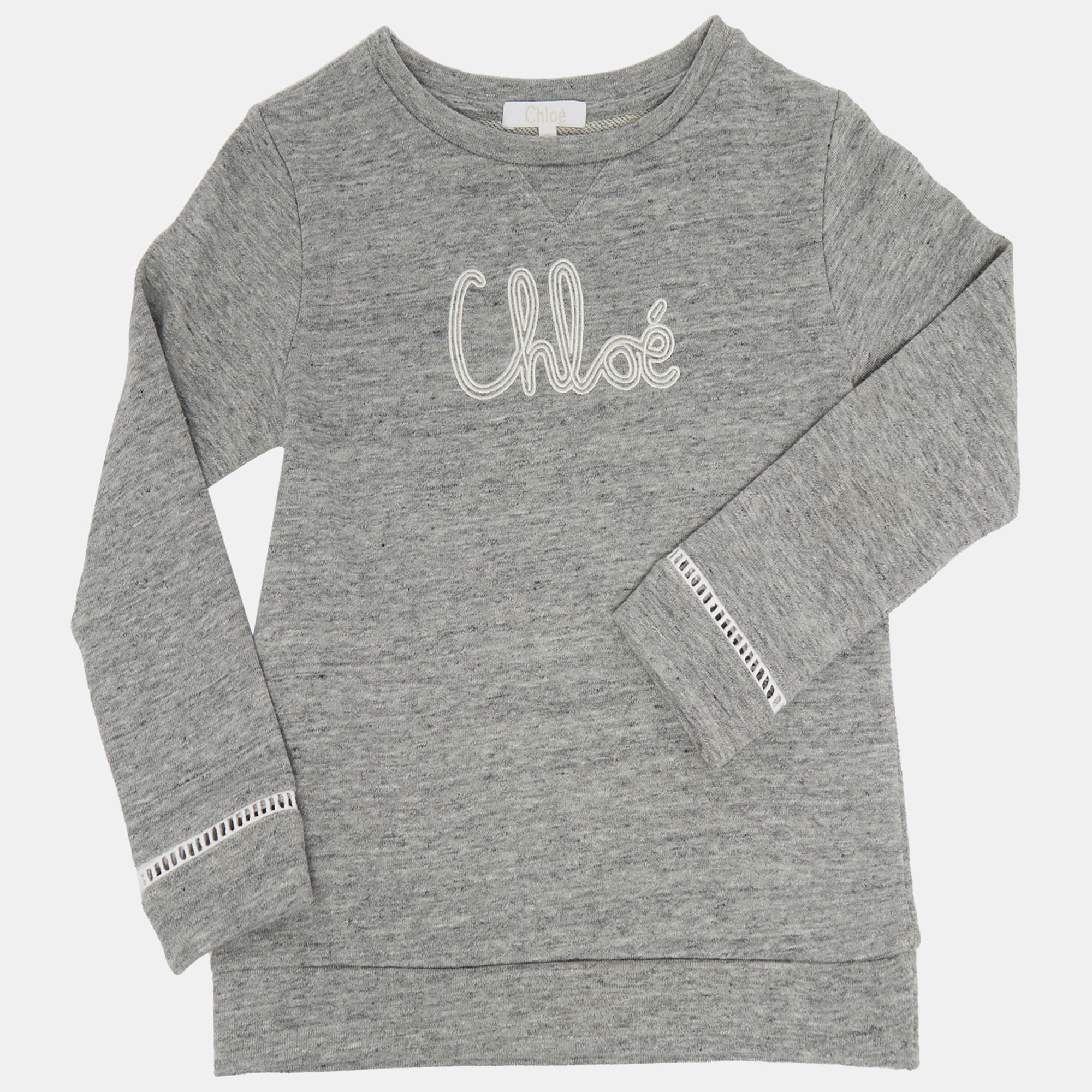 Pre-owned Chloé Kids Grey Logo Embroidered Cotton Sweatpants Set 6 Yrs In Gray