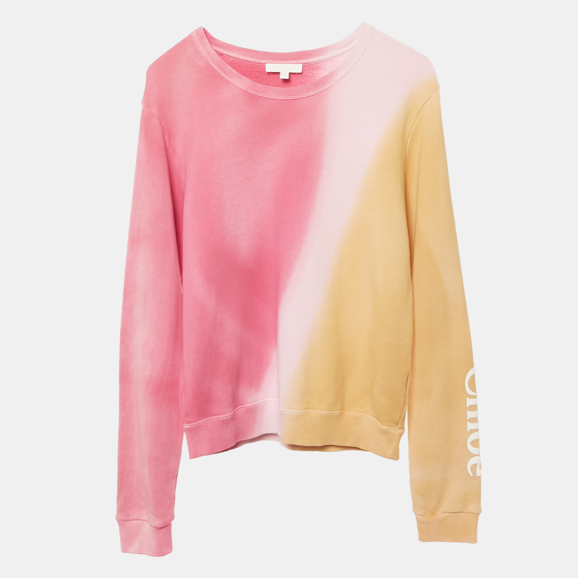 Pre-owned Chloé Pink/yellow Dyed Cotton Knit Sweatshirt 14yrs