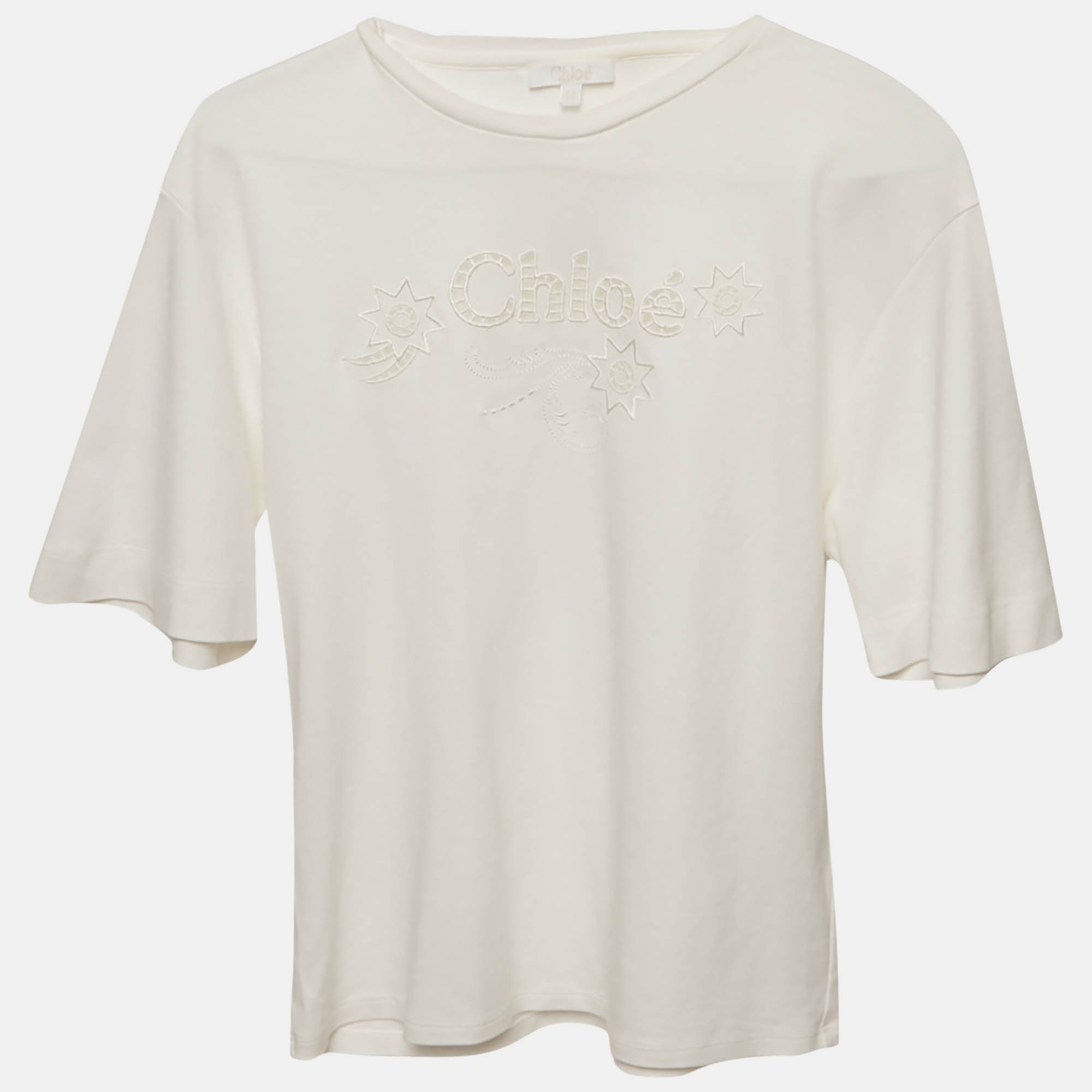 

Chloe White Logo Cutout Detail Cotton Knit Top