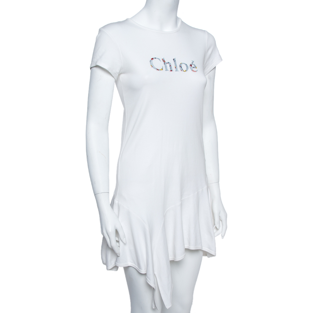 

Chloe White Cotton Multicolored Logo Dress 14