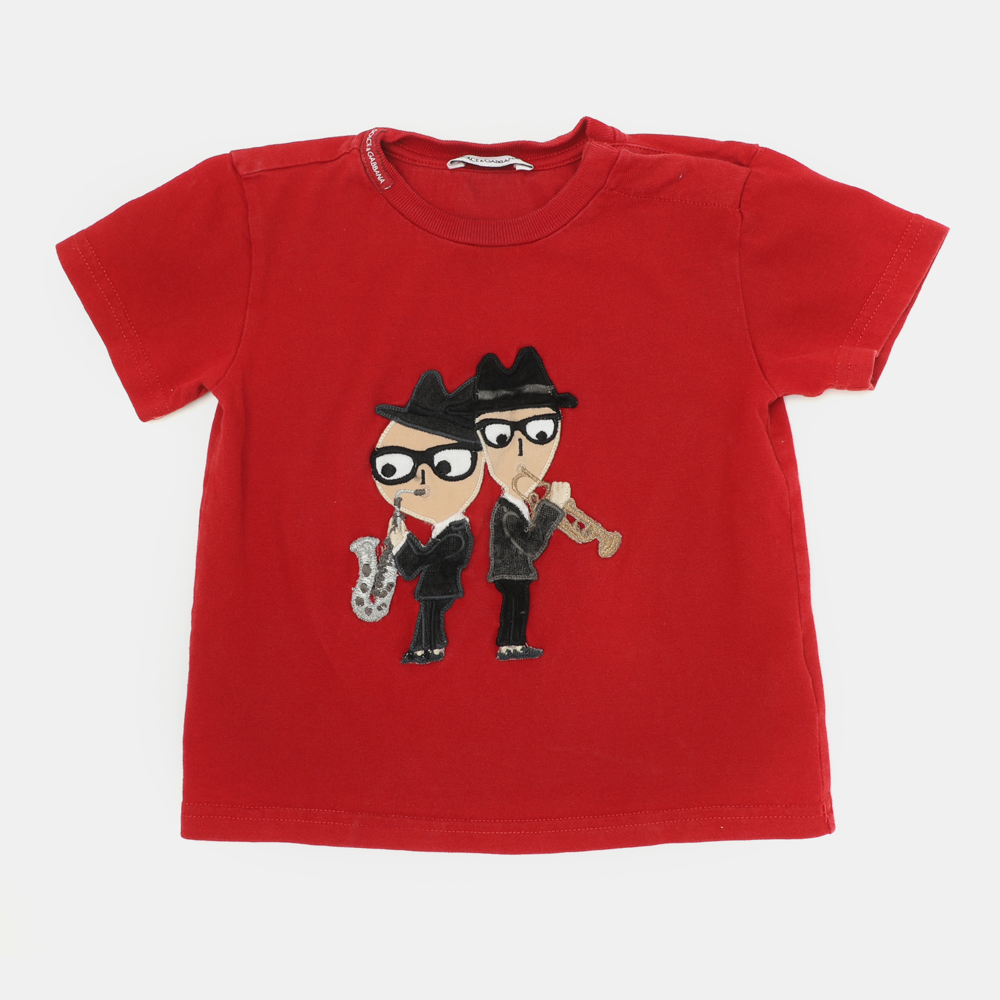 Pre-owned D & G Dolce And Gabbana Red Cotton Dg Family Patches T-shirt 9-12 Months