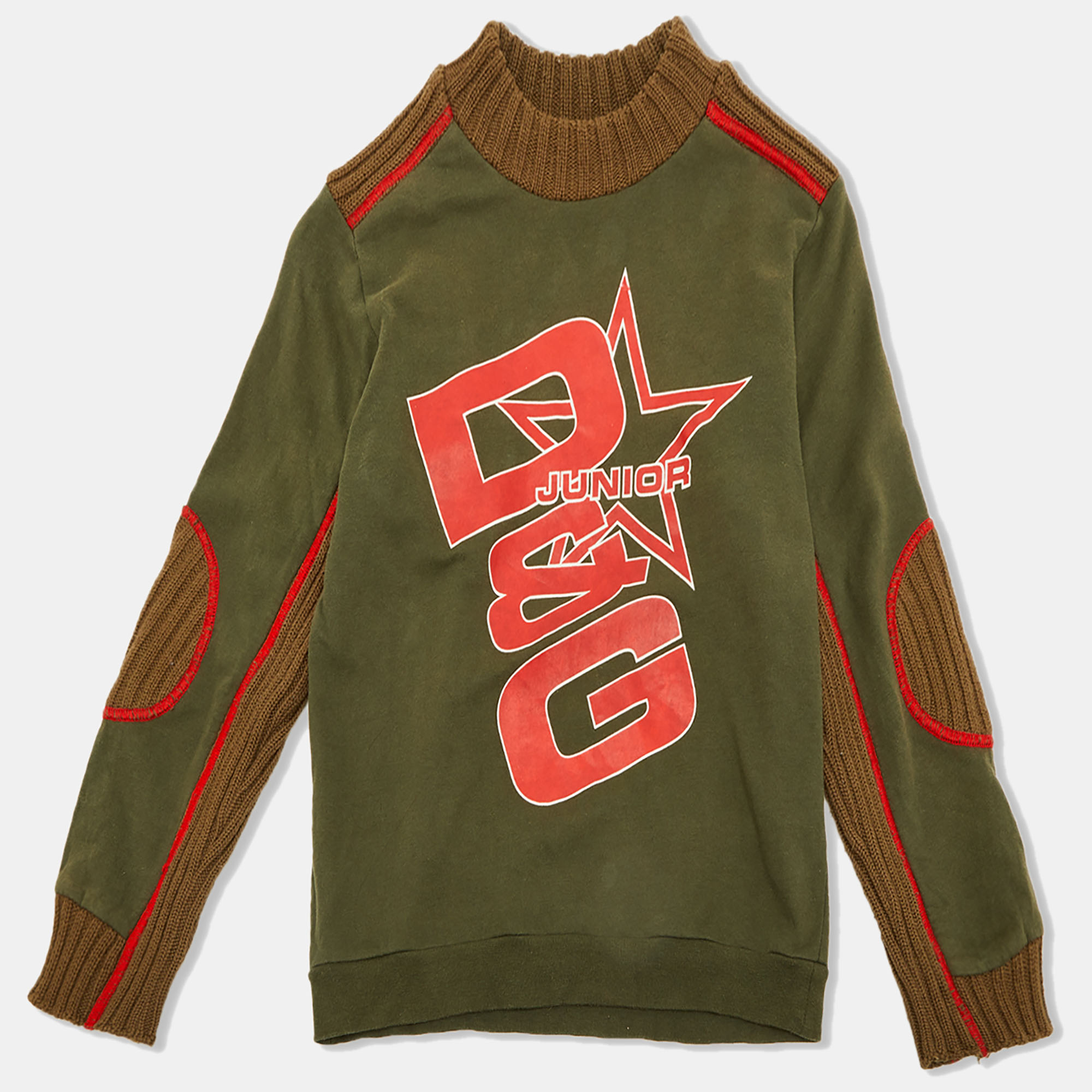 

D&G Junior Olive Green / Red Logo Print Cotton Blend Sweatshirt 10Y