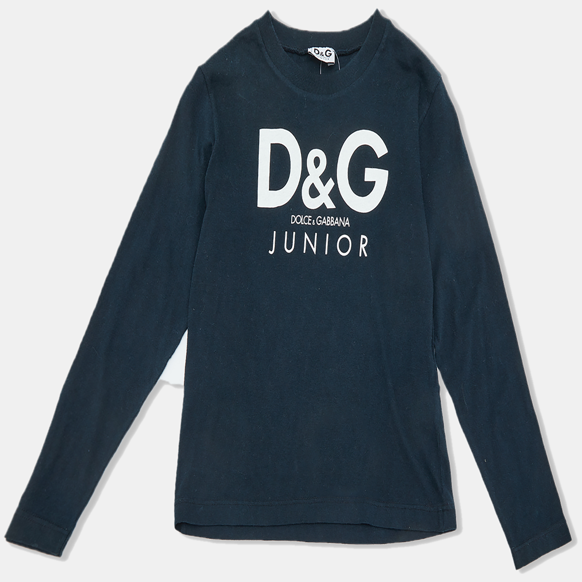 

D&G Junior Navy Blue Logo Print Cotton Full Sleeve T-Shirt 8Y