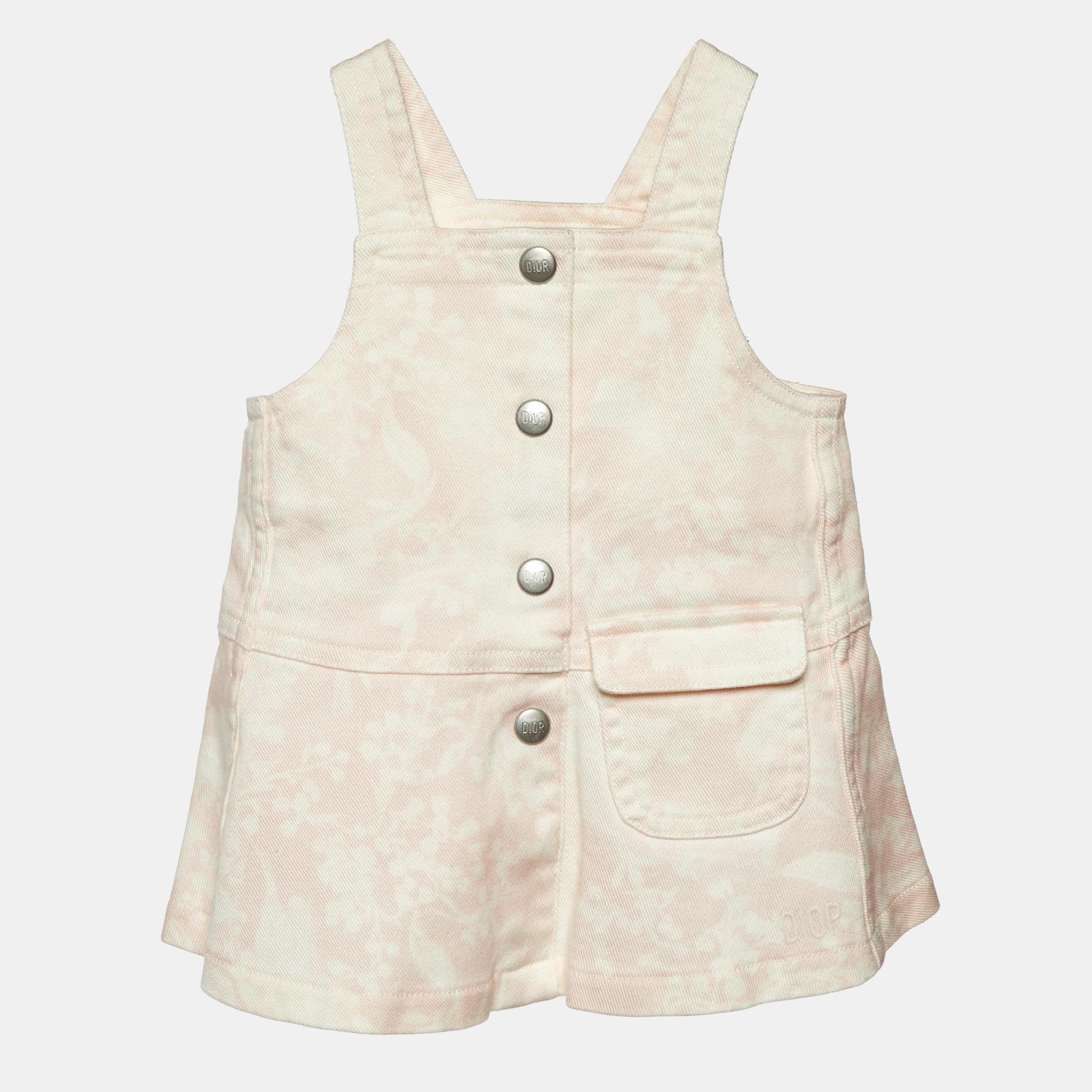 

Dior Baby Pink Floral Print Denim Dress 3 M