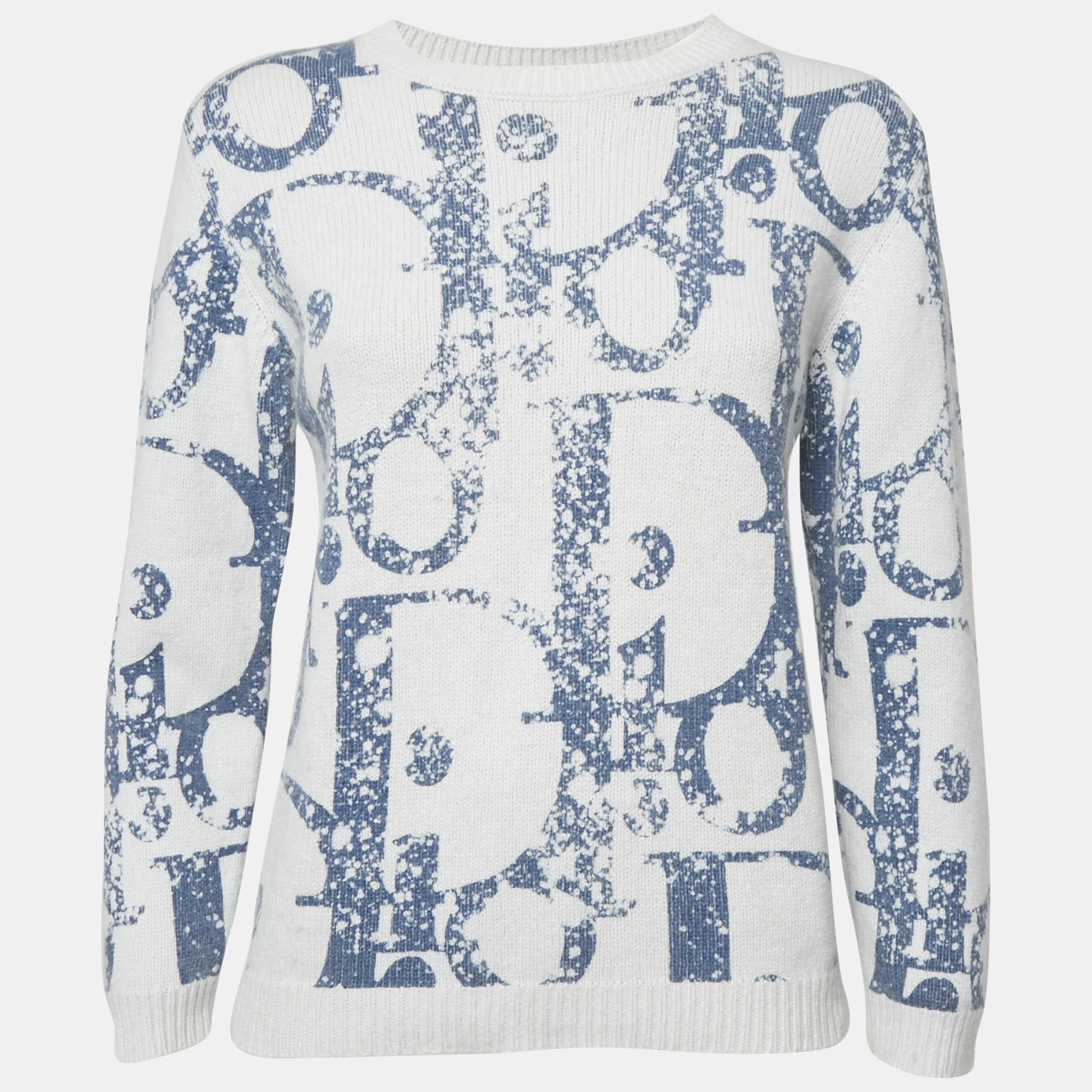 Pre-owned Dior Kids White Oblique Print Wool Blend Sweater 12 Yrs