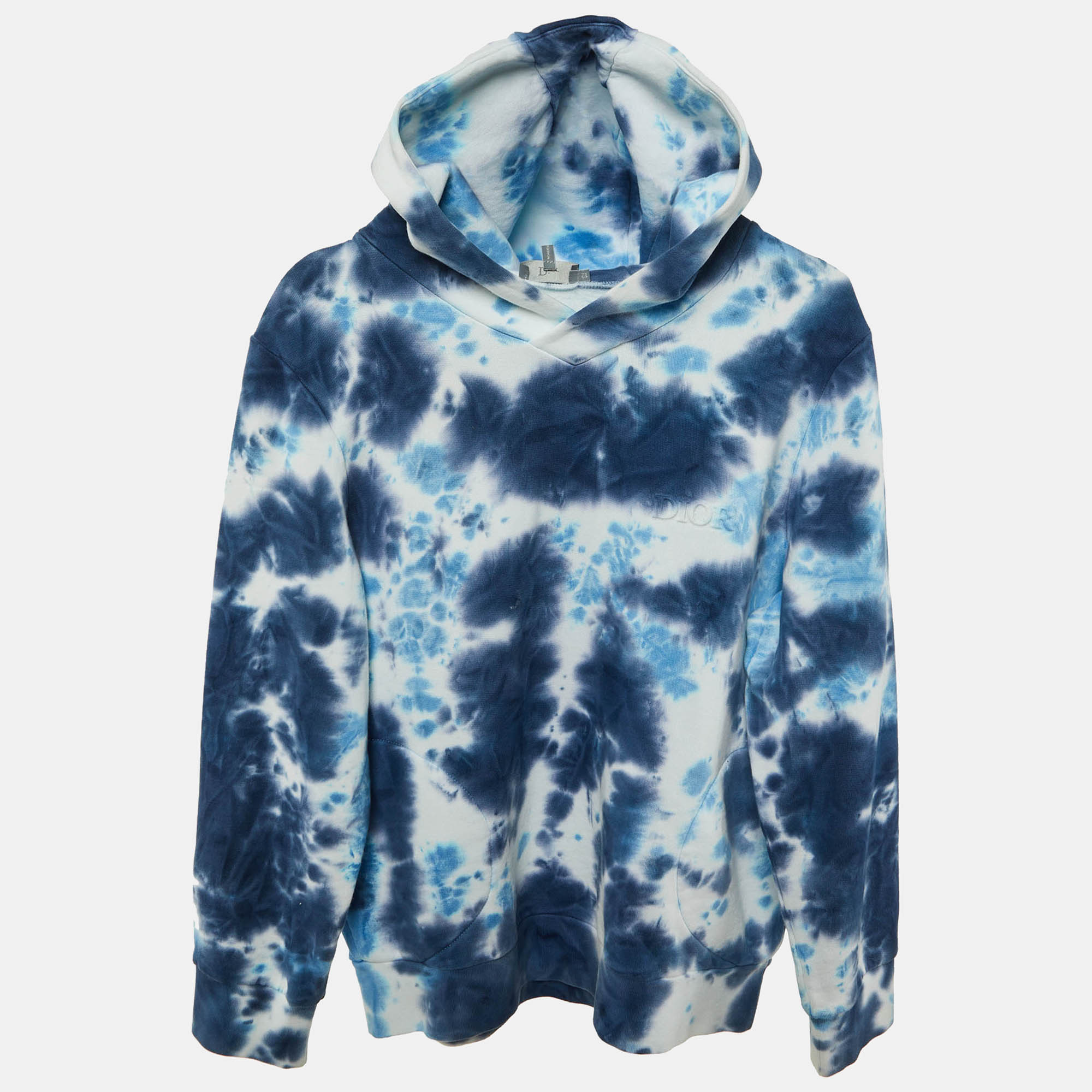 Pre-owned Dior Kids Blue Tie-dye Cotton Hooded Sweatshirt Size 12 Yrs