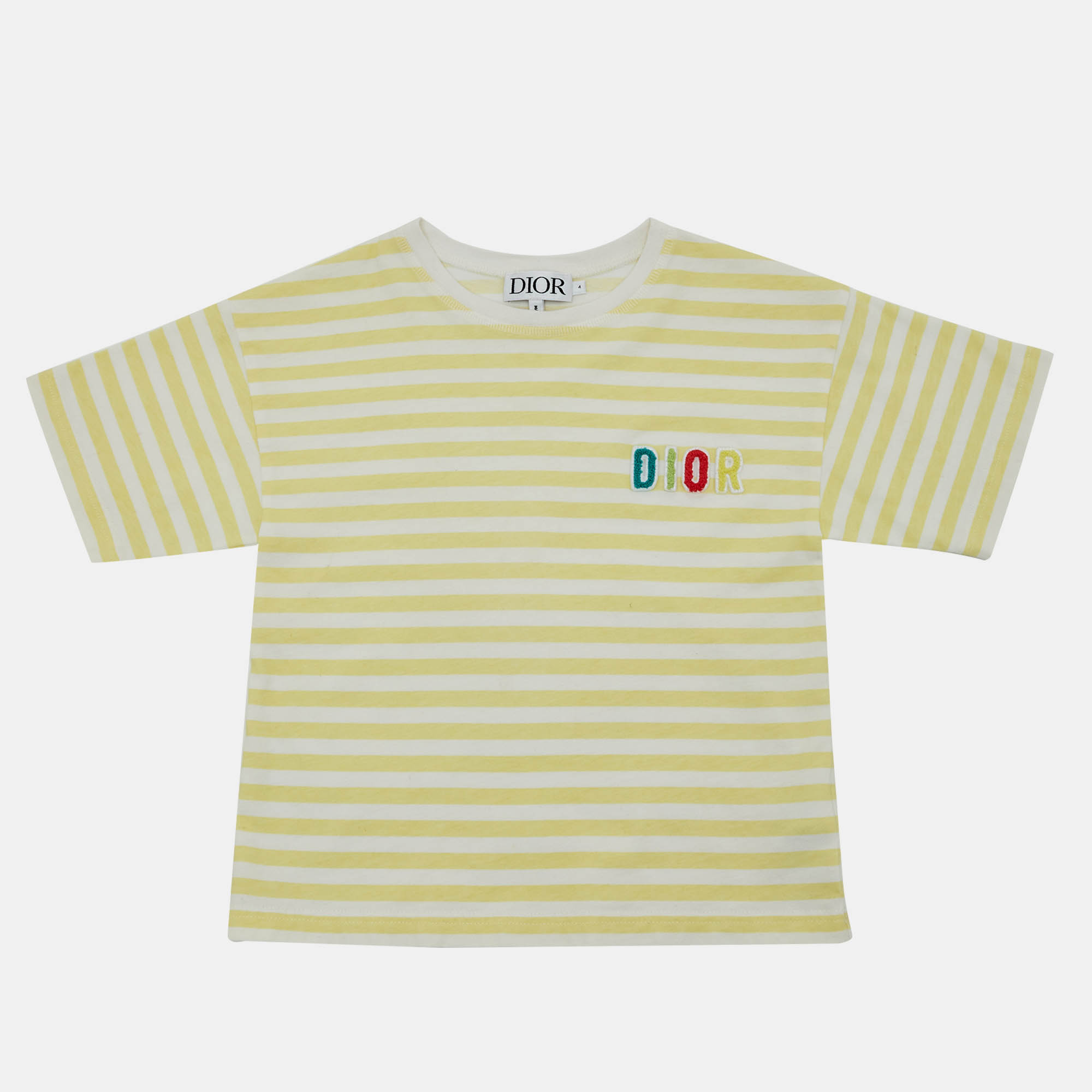 Pre-owned Dior Kids Yellow Striped Logo Cotton T-shirt Size 4 Yrs