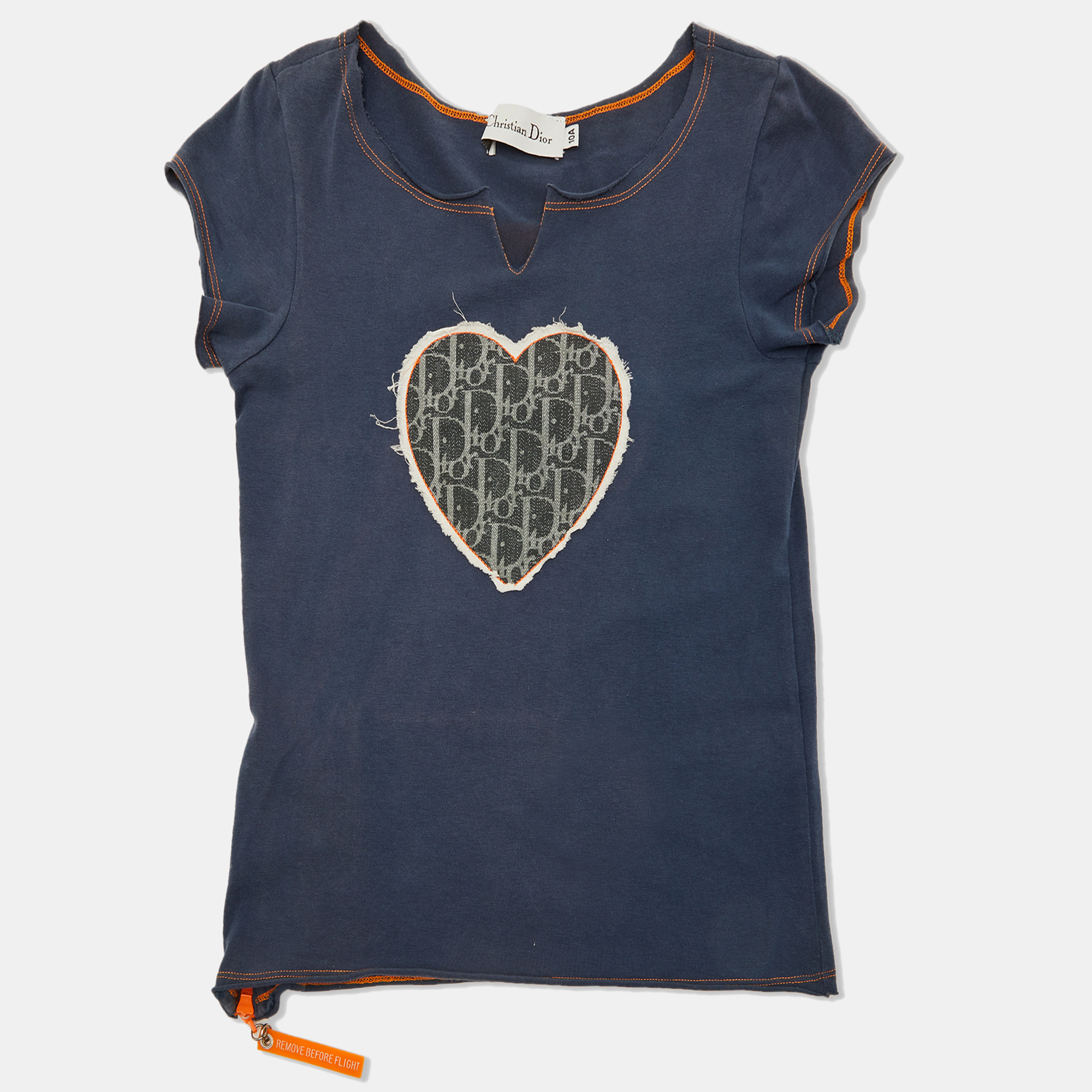 

Dior Kids Navy Blue Logo Print Heart Applique Cotton T-Shirt 10Y