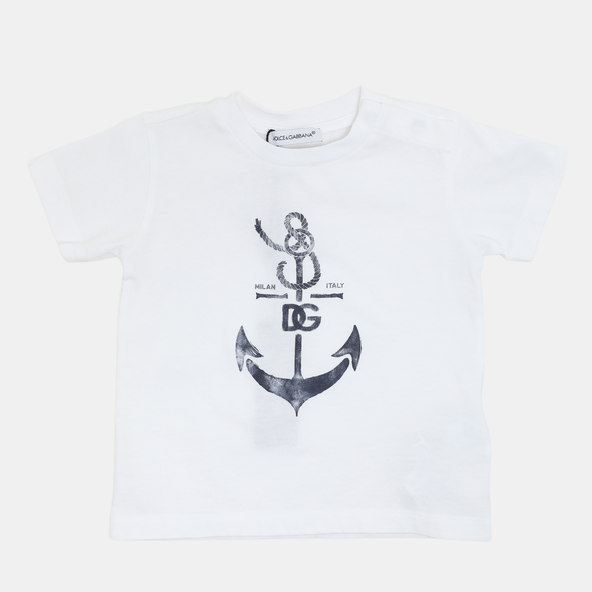 Pre-owned Dolce & Gabbana White Jersey Anchor Print T-shirt 6-9 Month