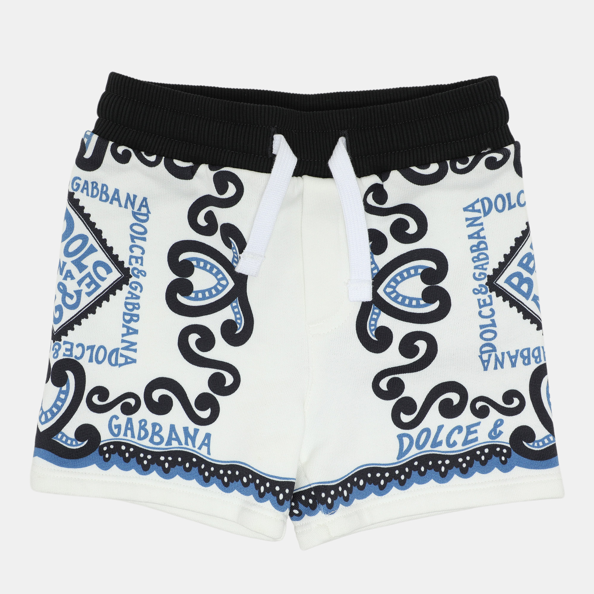 Pre-owned Dolce & Gabbana White Logo Print Knit Shorts 6-9 Month