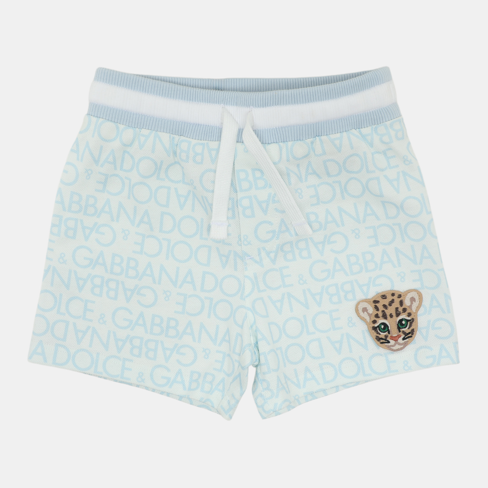 Pre-owned Dolce & Gabbana Blue/white Logo Print Knit Shorts 6-9 Month
