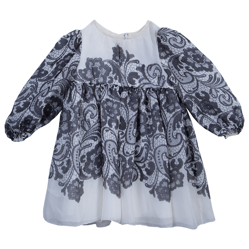 Pre Owned Dolce & Gabbana Monochrome Lace Print Dress 3-6 Mths