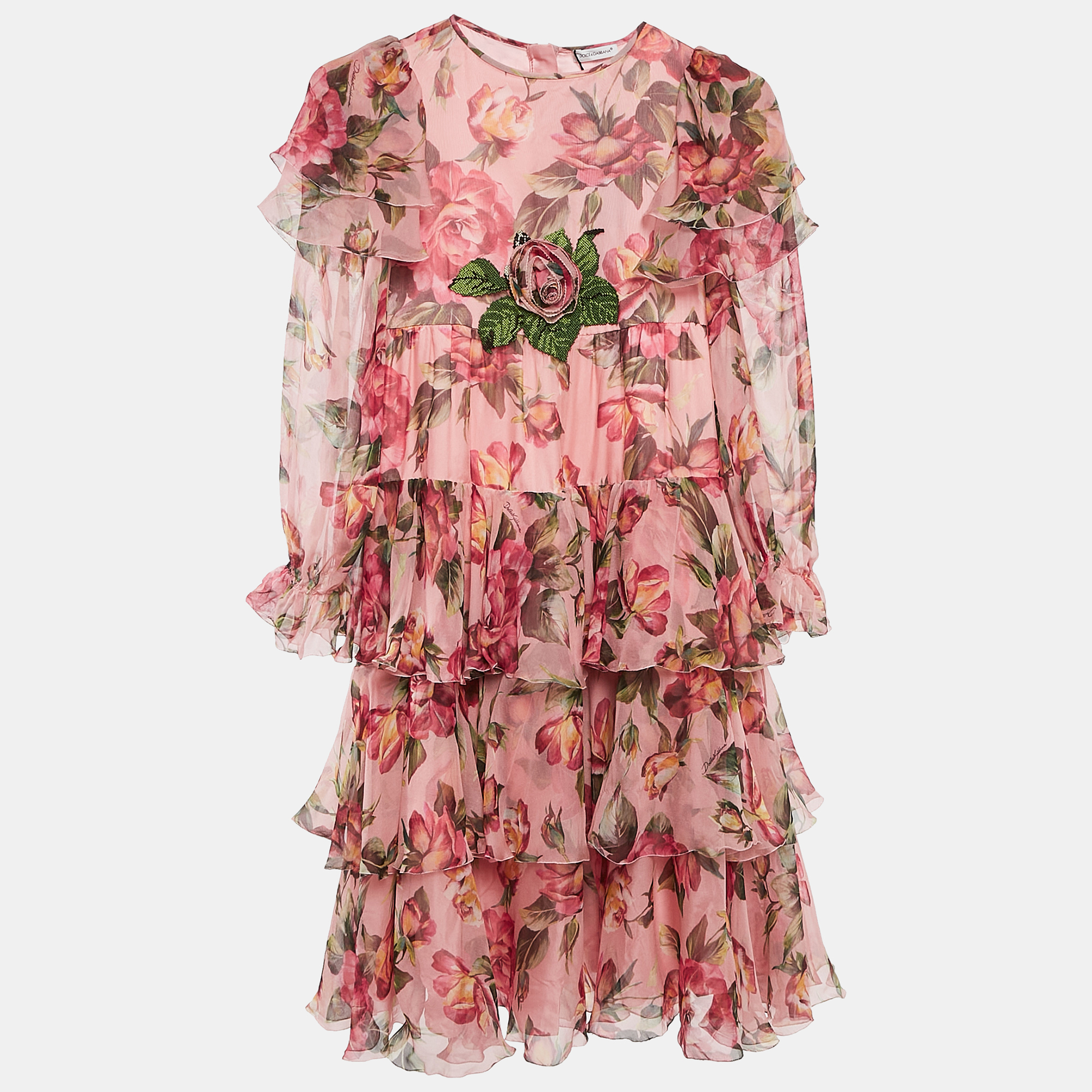 

Dolce & Gabbana Pink Floral Print Silk Ruffled Dress 7/8 Yrs