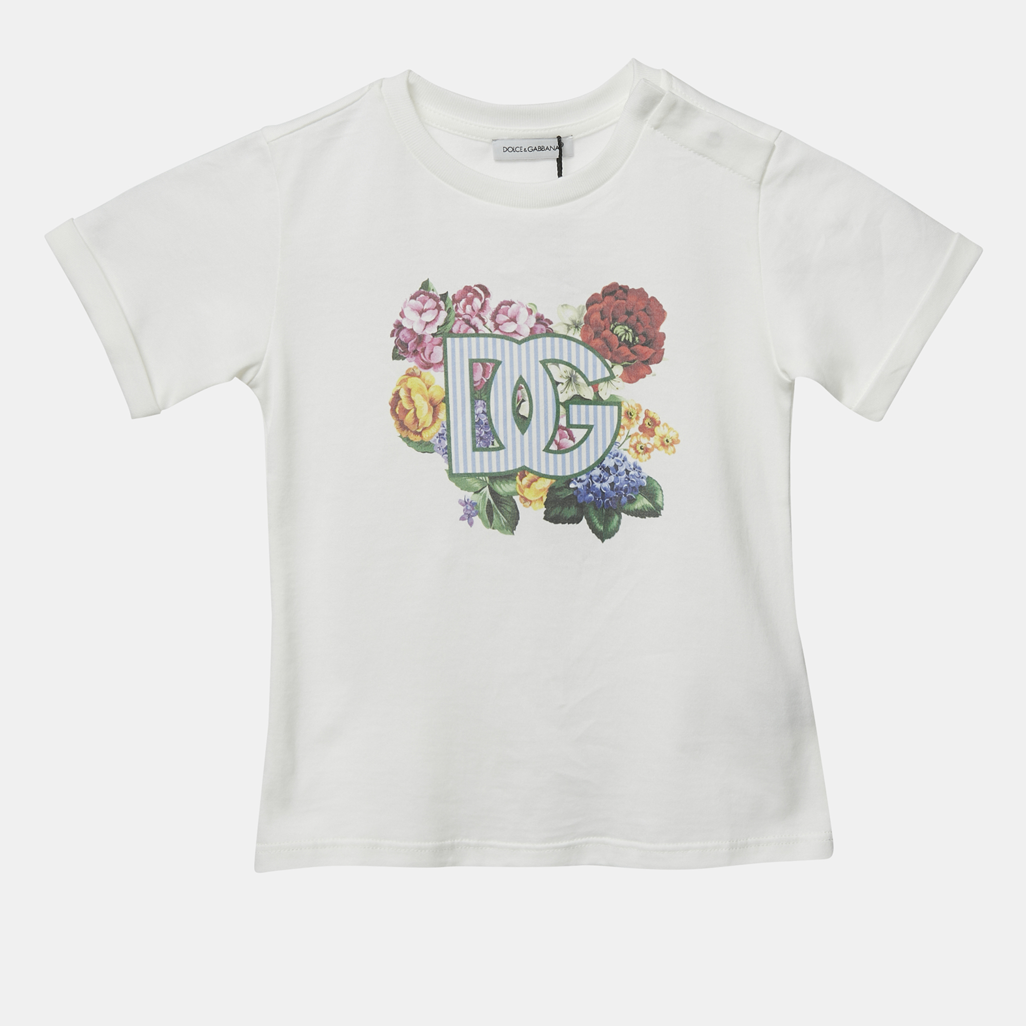 

Dolce & Gabbana Kids White Floral Print Cotton Crew Neck T-Shirt 18 - 24 M