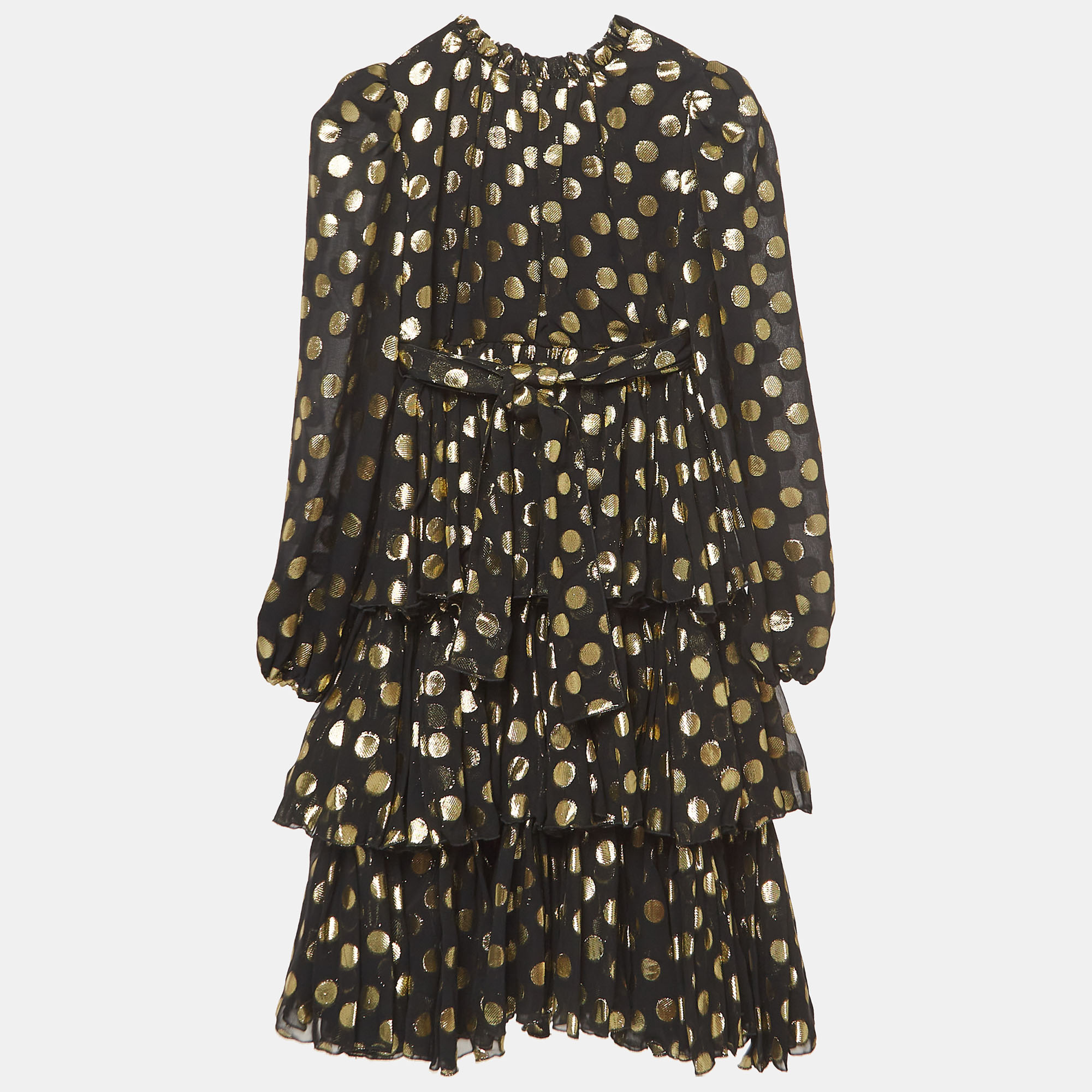 

Dolce & Gabbana Black/Metallic Polka-Dot Chiffon Tiered Dress