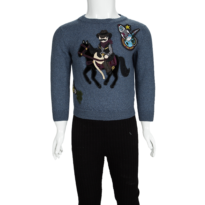 

Dolce and Gabbana Blue Wool Sicilian Western Sweater 5 Yrs