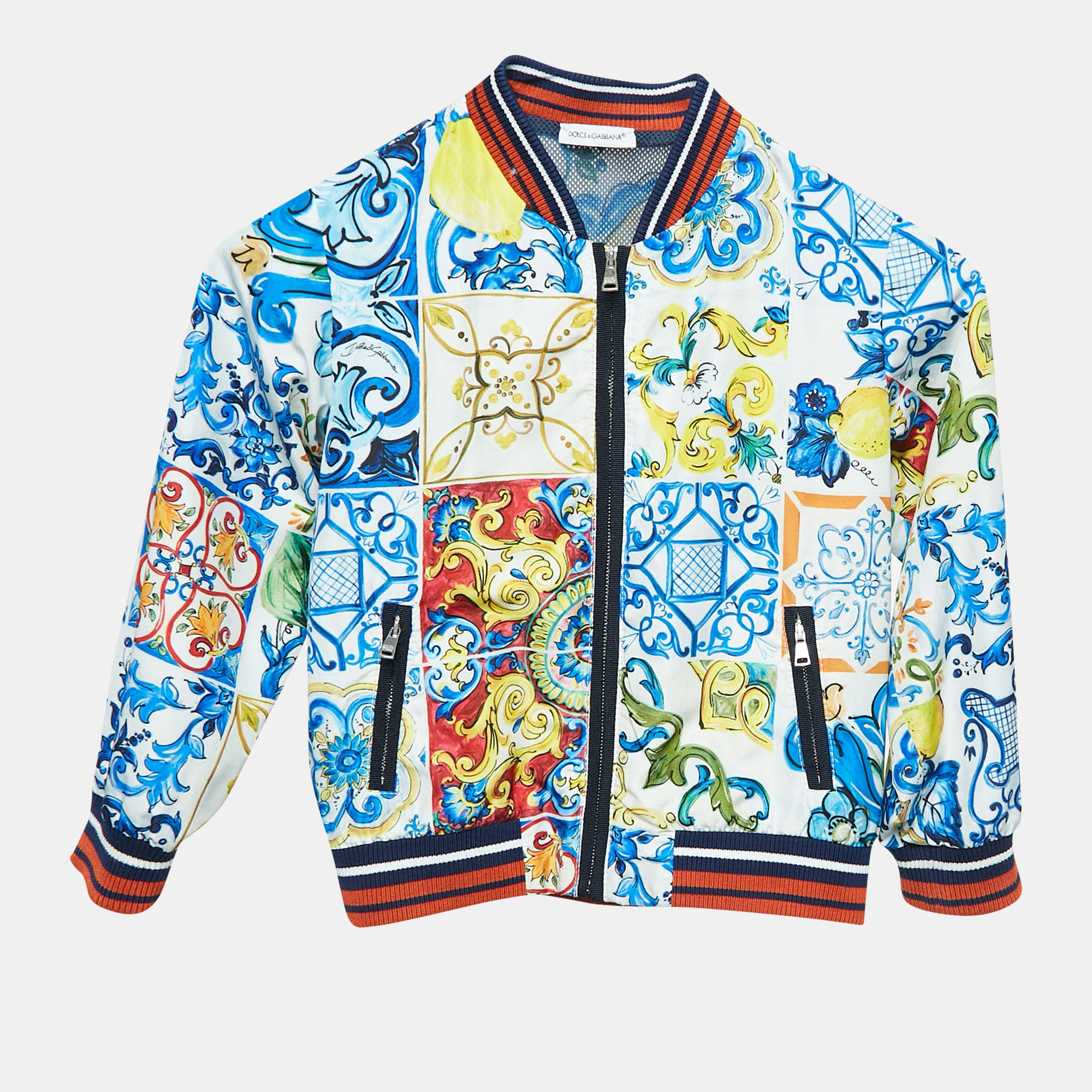 

Dolce & Gabbana Blue/Red Majolica Print Synthetic Zip-Up Jacket 4 Yrs