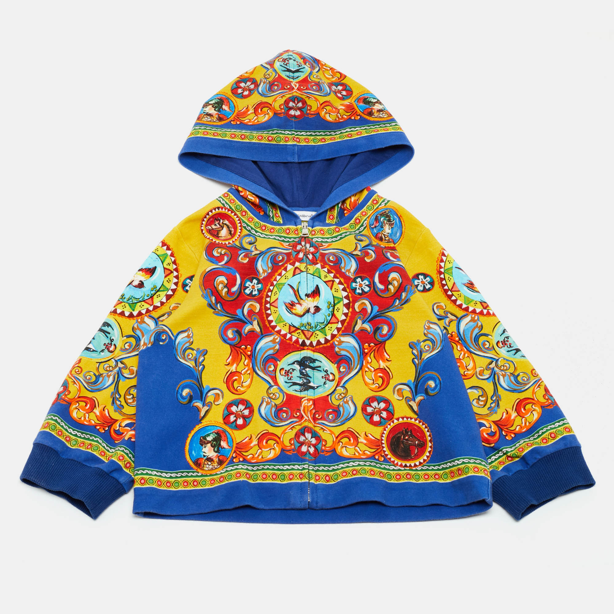 Pre-owned Dolce & Gabbana Multicolor Printed Cotton Knit Hooded Jacket 7-8 Yrs