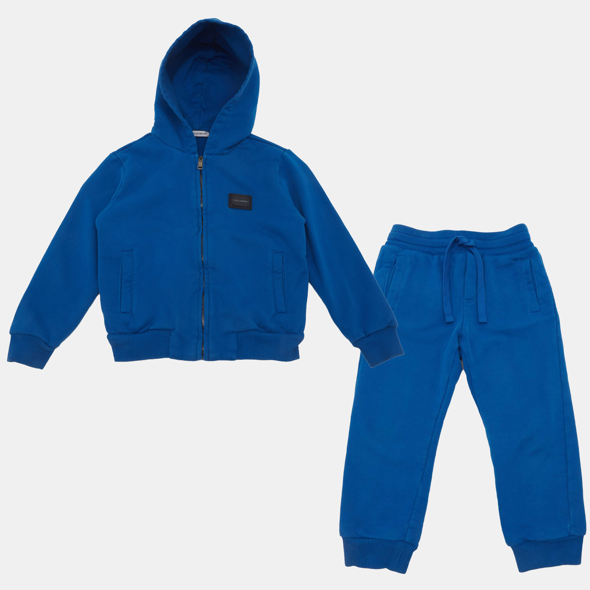 

Dolce & Gabbana Blue Jersey Rubberized Logo Detail Hoodie and Pants Set 3-4 Yrs
